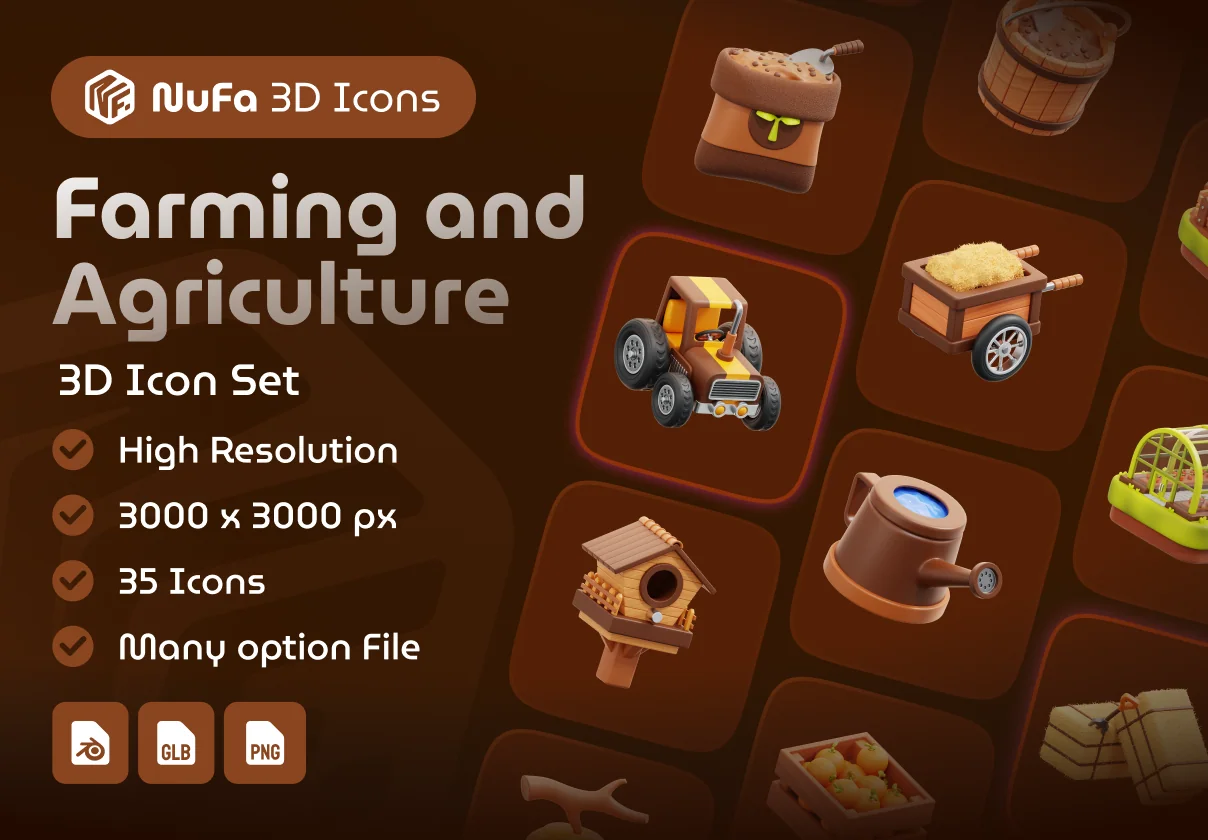 Farming and Agriculture 3D Icon Set