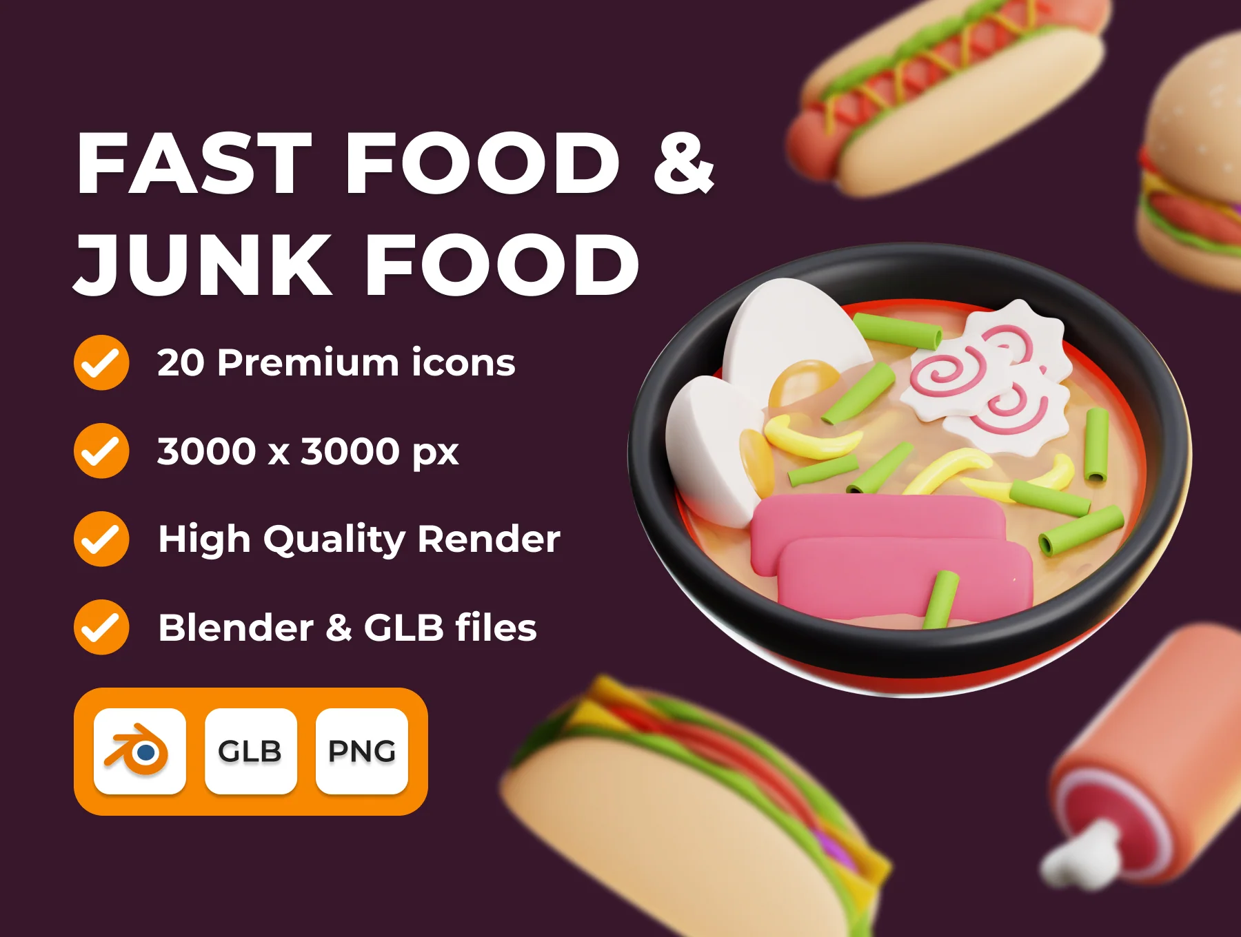 Fast Food & Junk Food 3D 3D Illustration Pack