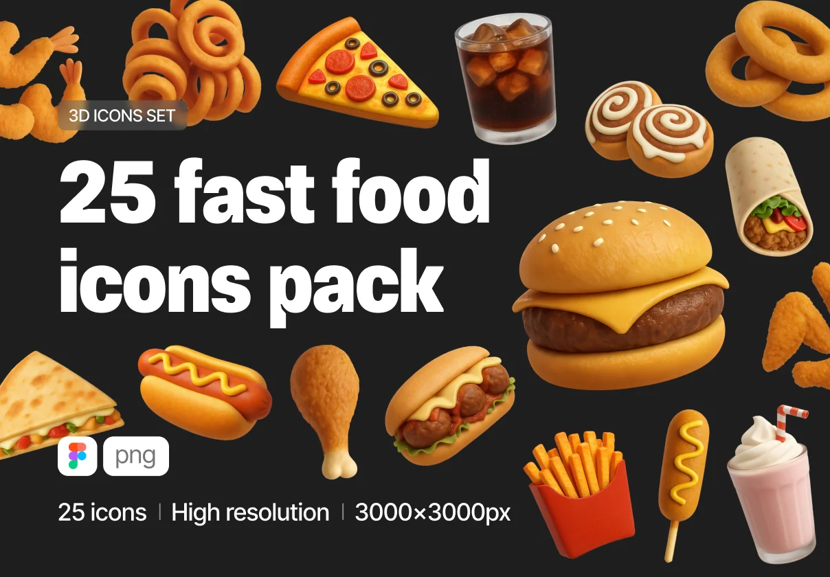 Fast Food Pack | 25pcs 3D Icons