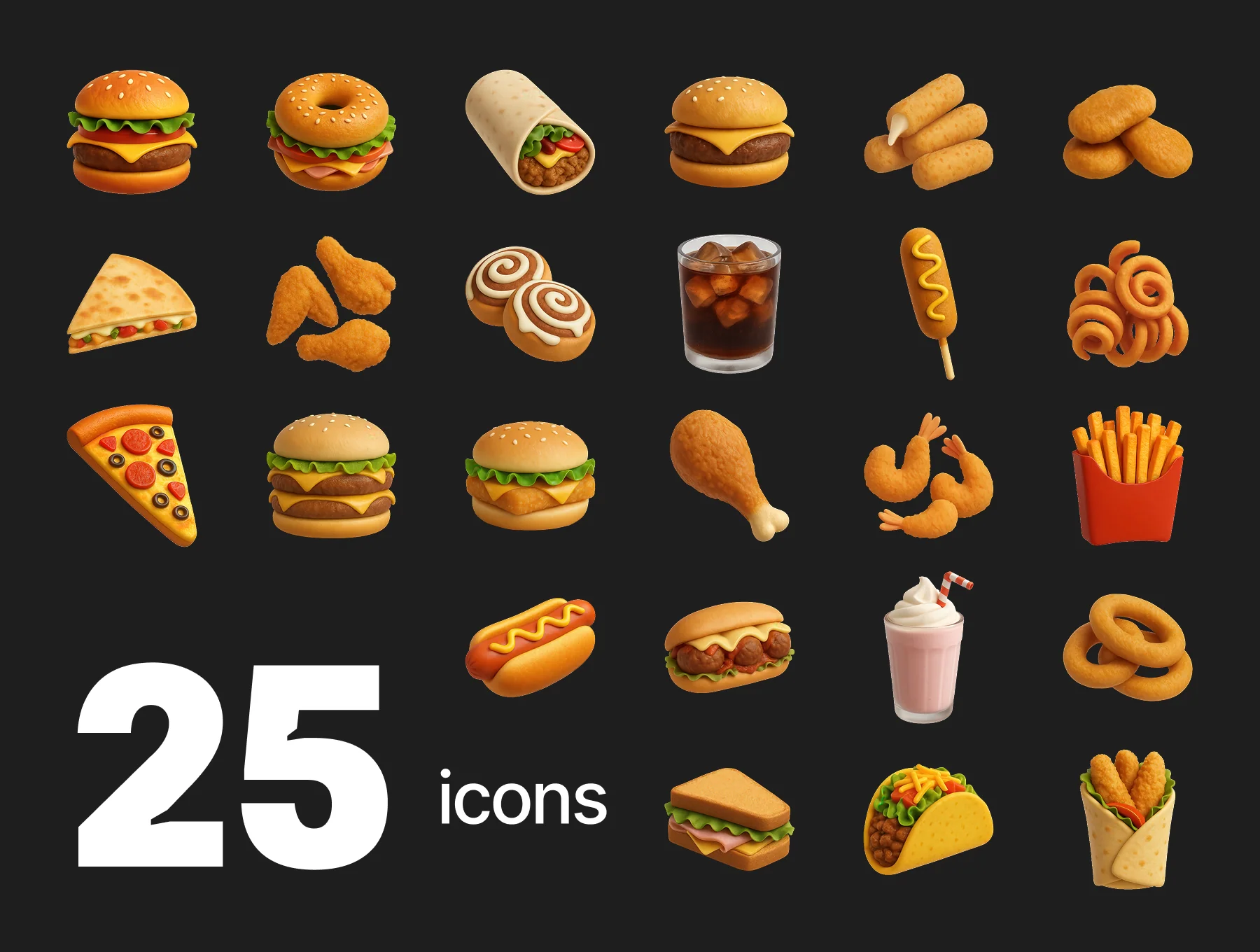 Fast Food Pack | 25pcs 3D Icons 2