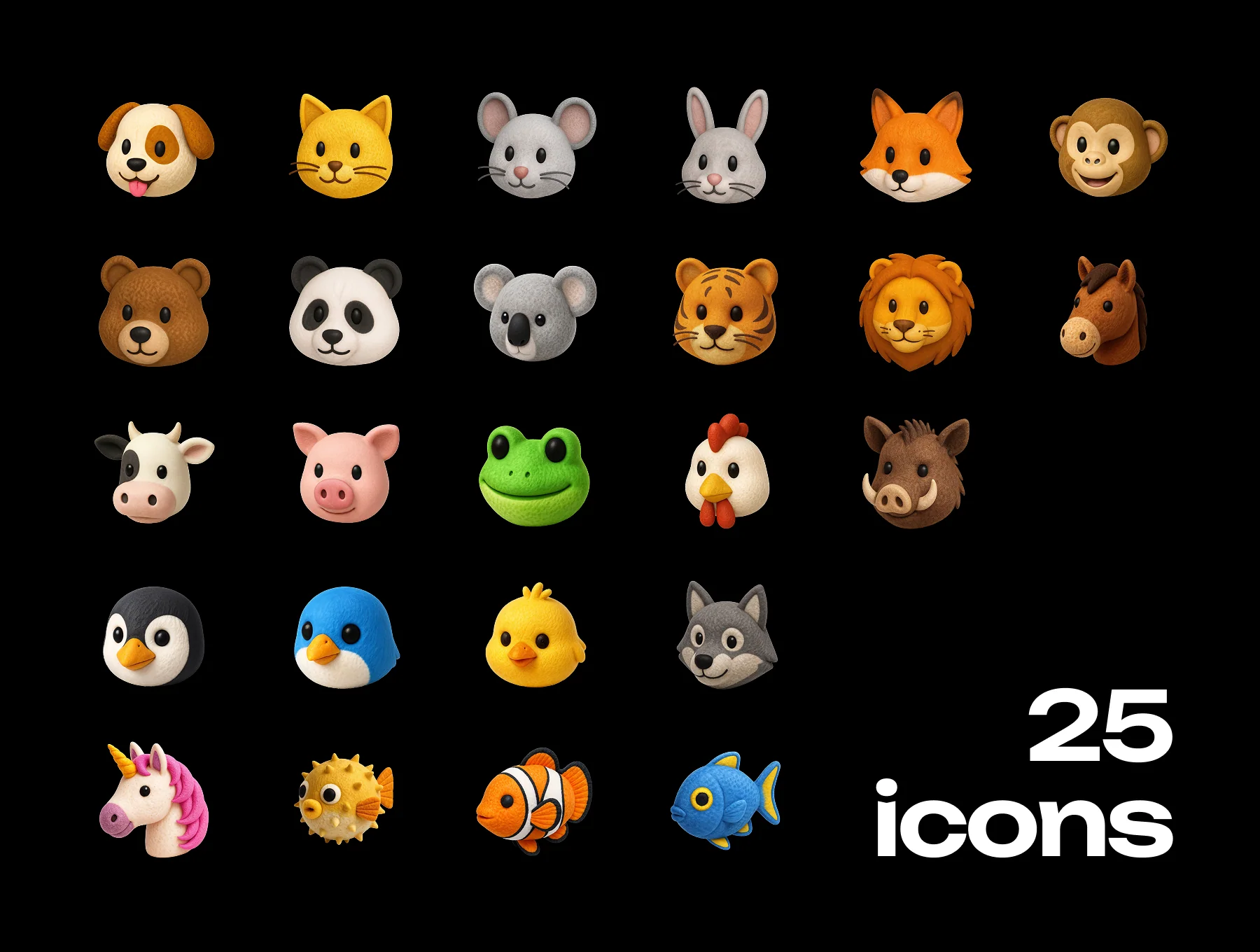 Felt 3D Emoji: Animals Pack 2
