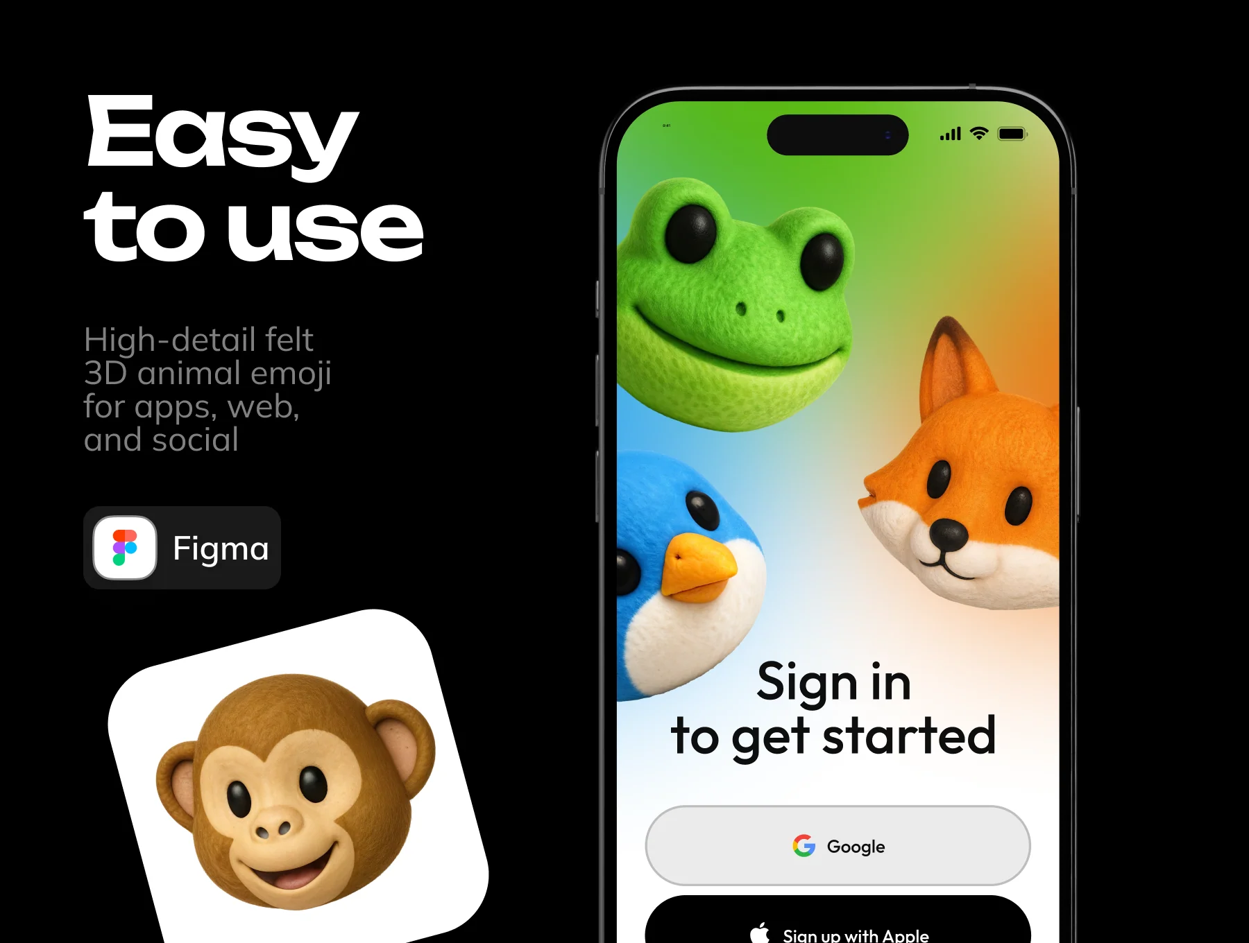 Felt 3D Emoji: Animals Pack 5