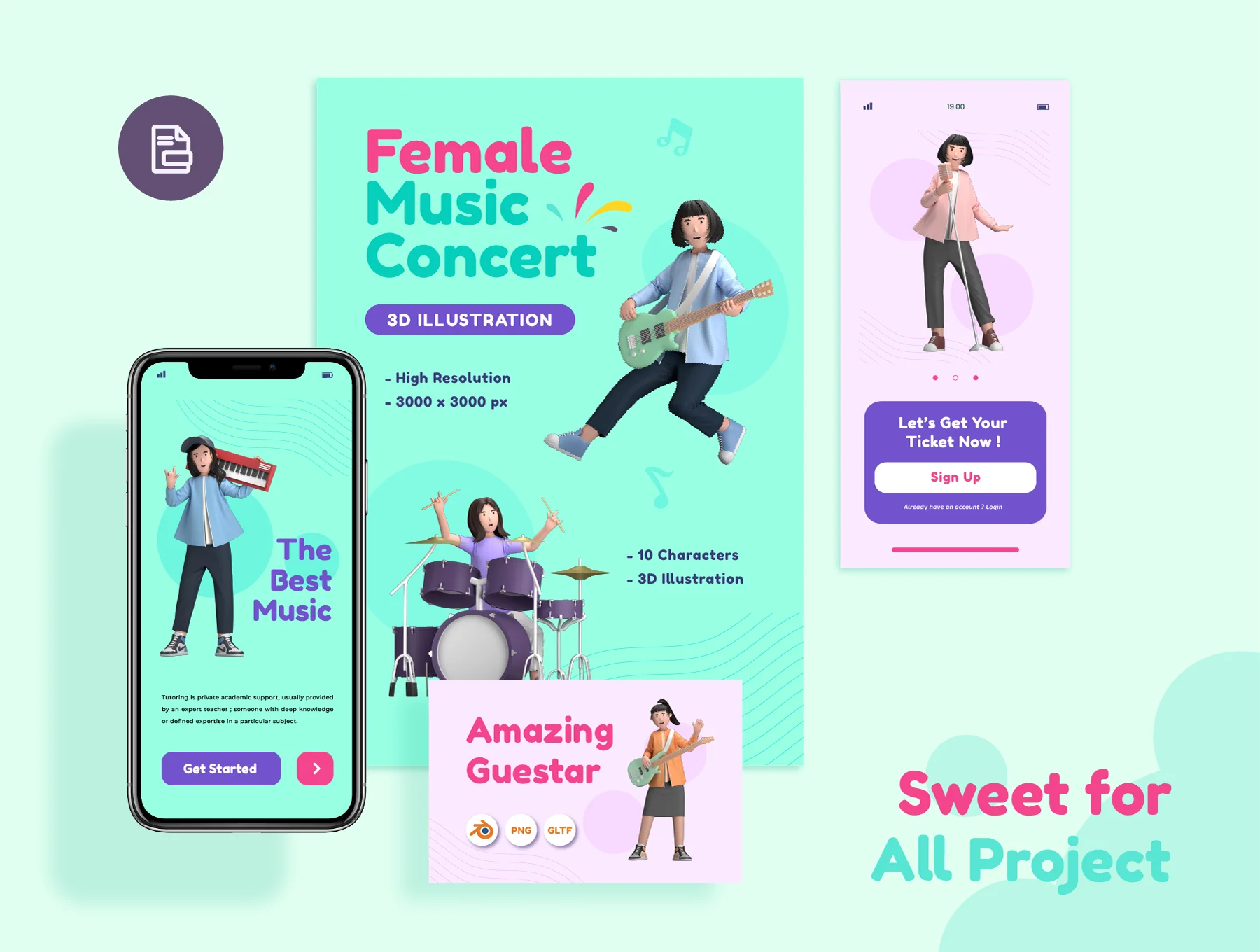 Female Music Concert 3D Illustration 5