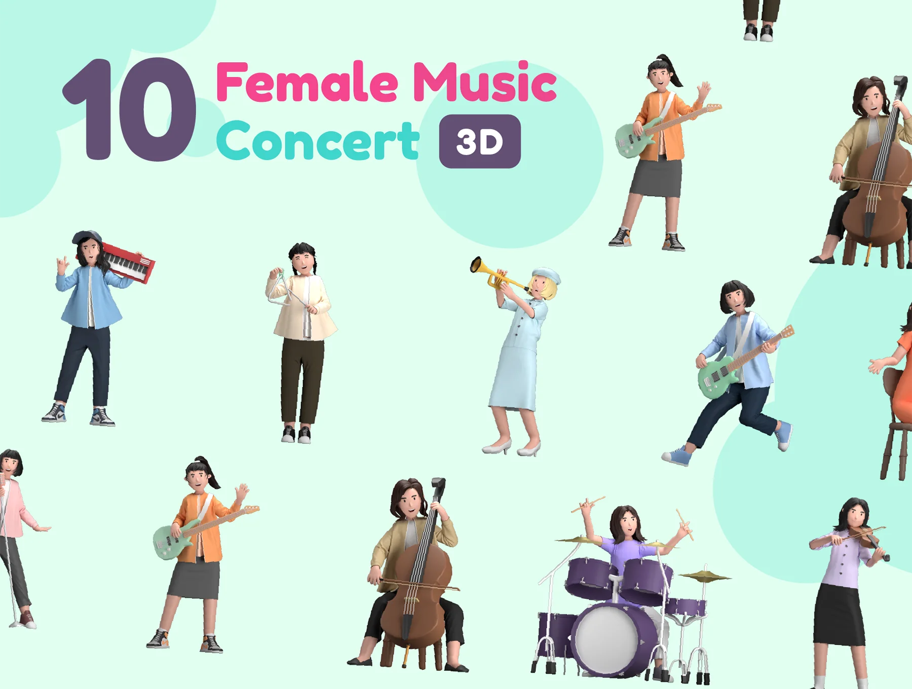 Female Music Concert 3D Illustration 7
