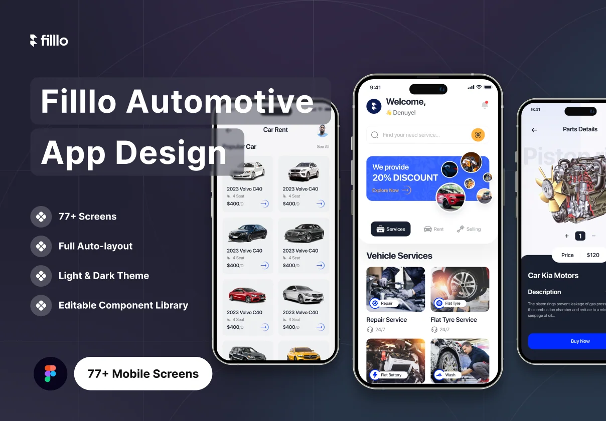 Filllo Automotive App UI Kit