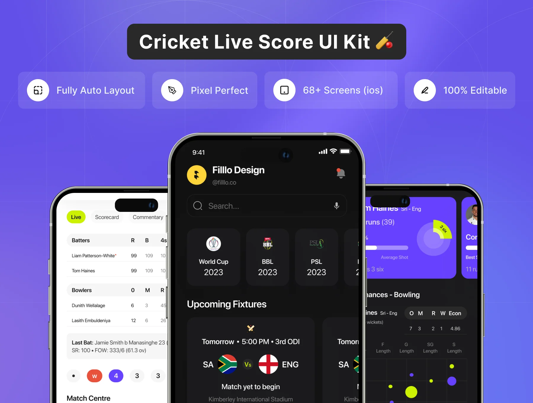 Filllo Cricket live Score UI Kit