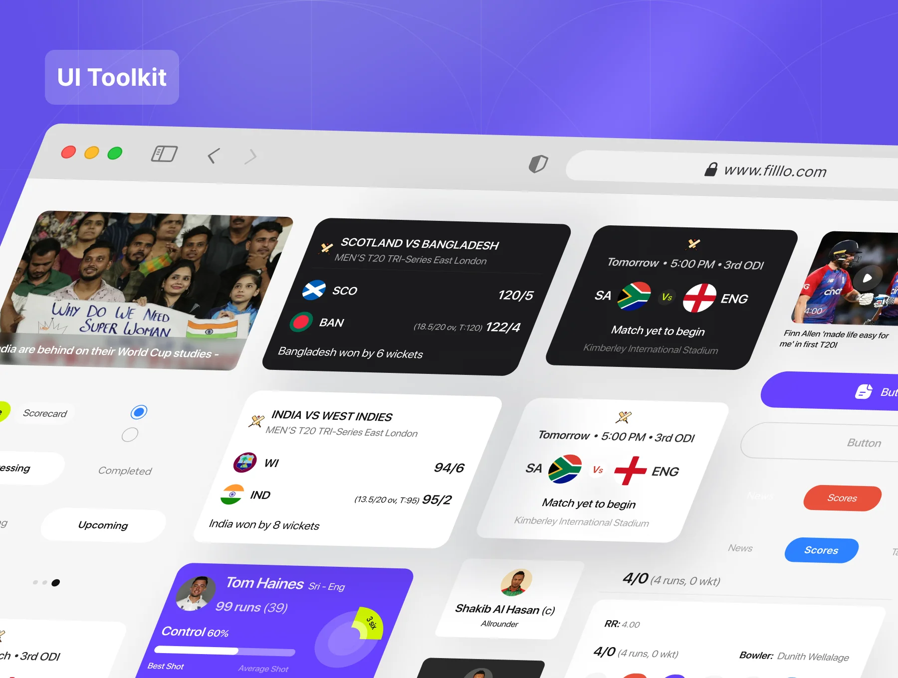 Filllo Cricket live Score UI Kit 4