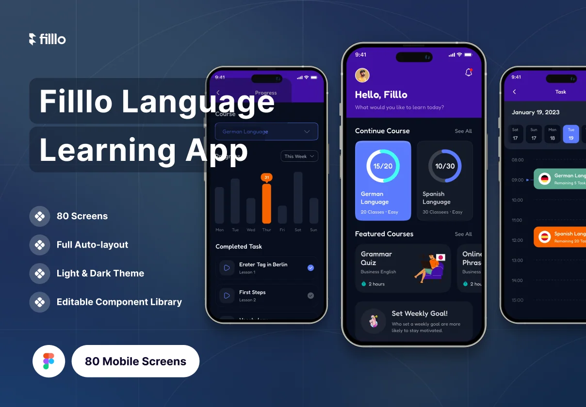 Filllo Language Learning App UI Kit
