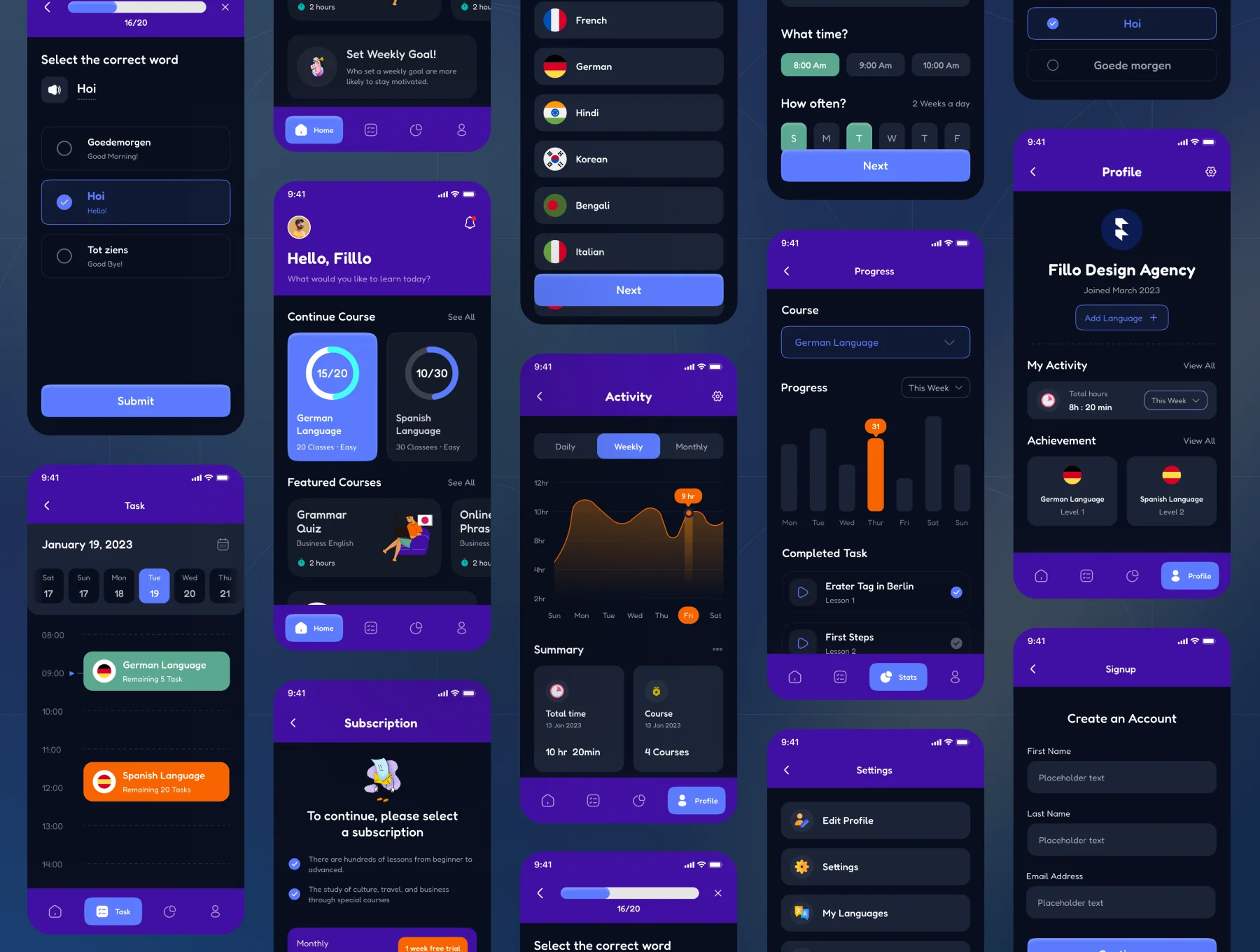 Filllo Language Learning App UI Kit 4