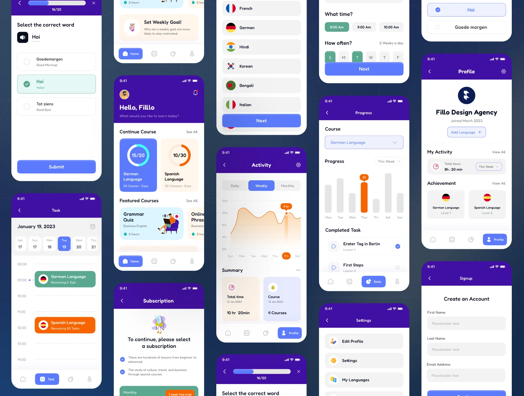 Filllo Language Learning App UI Kit 6