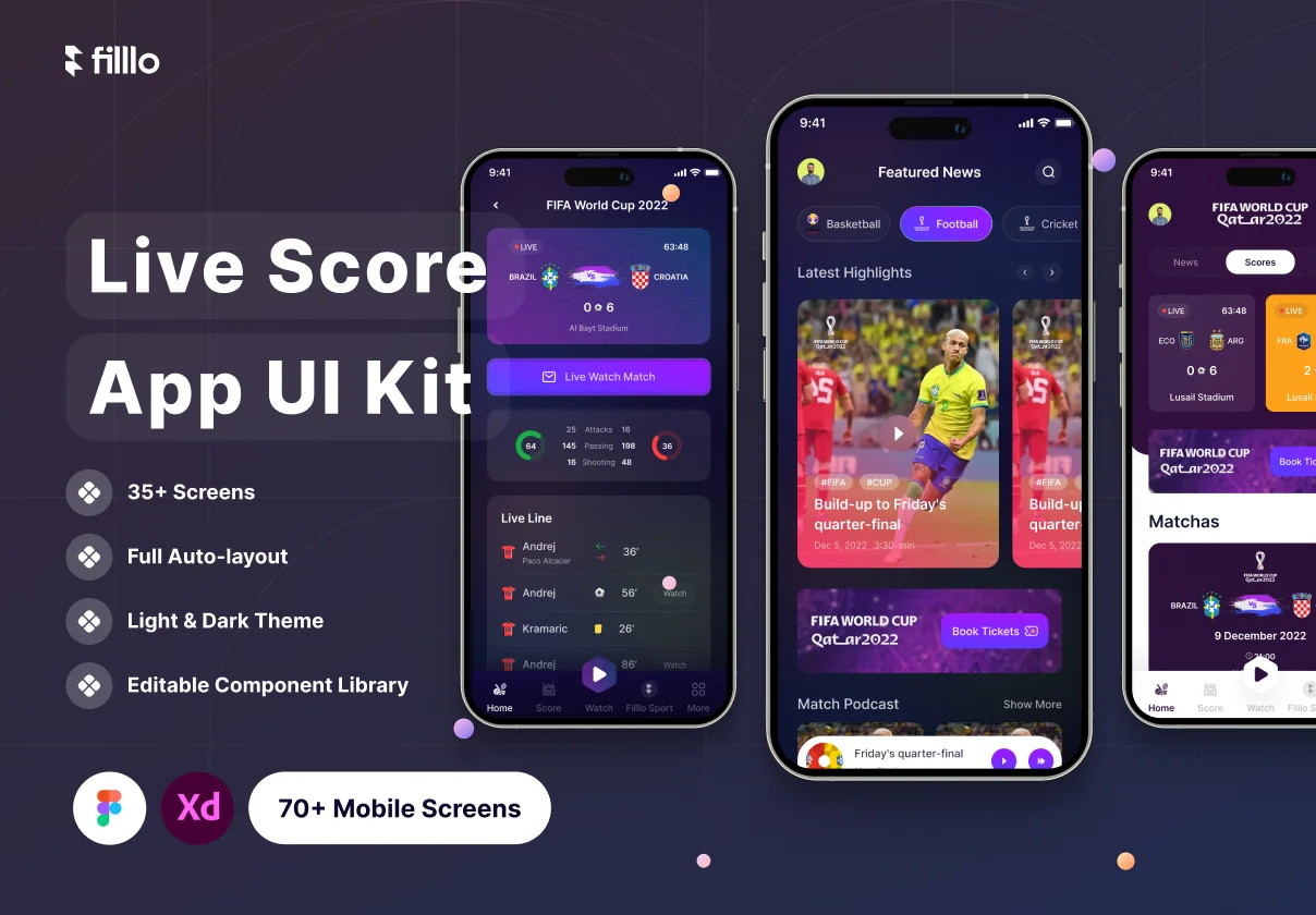 Filllo Live Score App UI Kit