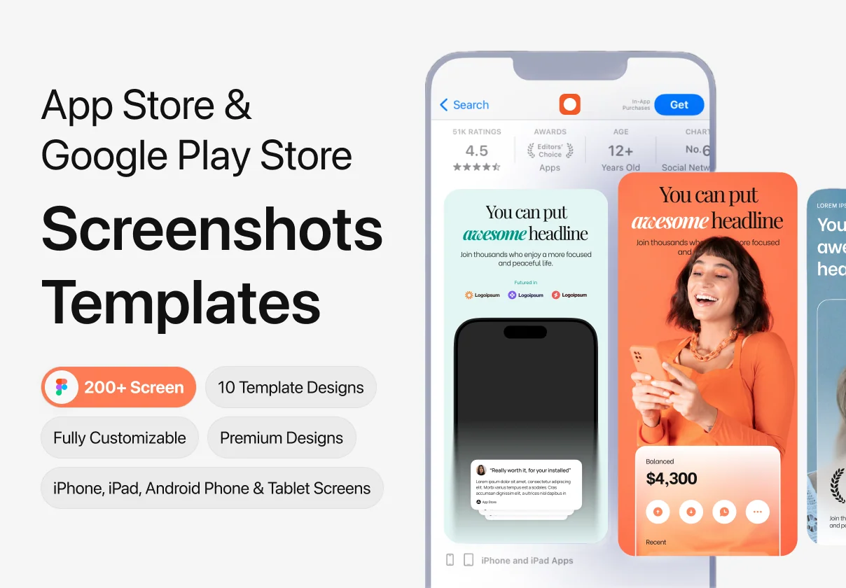 Finance App Premium Screenshots Template