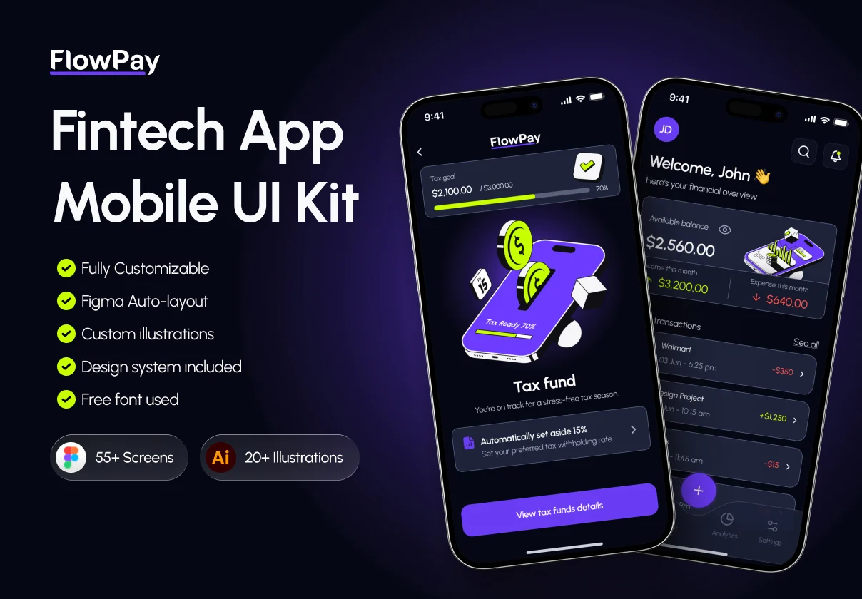 Finance App UI Kit & Fintech Illustration Pack