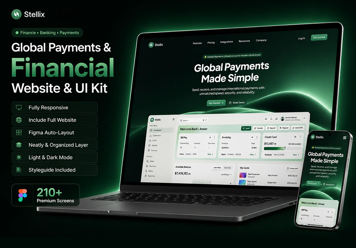 Financial Global Payment Website & UI Kits