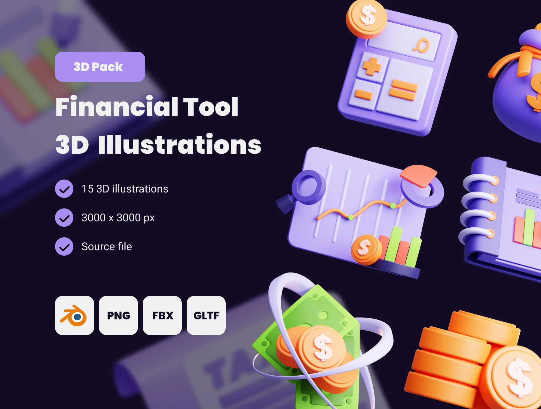 Financial tool 3D Illustrations set