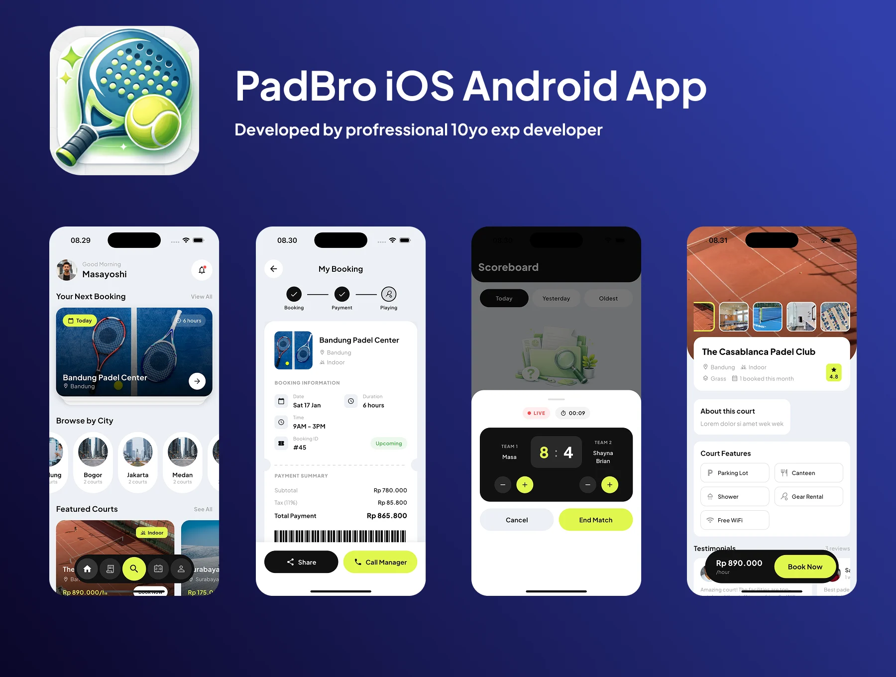 Find and Book Padel Tennis Court iOS Android Apps