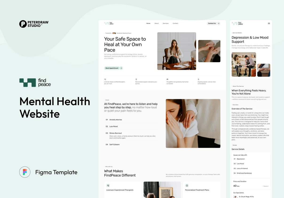 FindPeace - Mental Health Website UI Figma Template