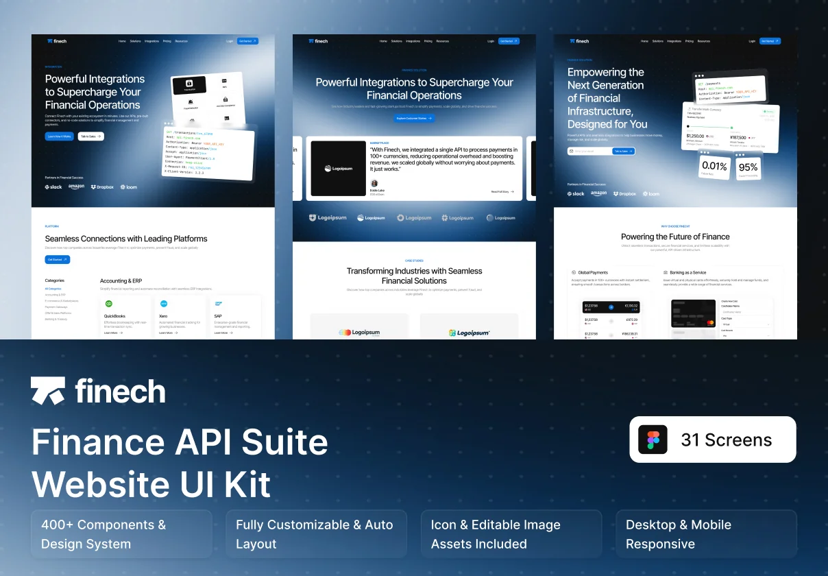 Finech - Finance API Suite Website UI Kit