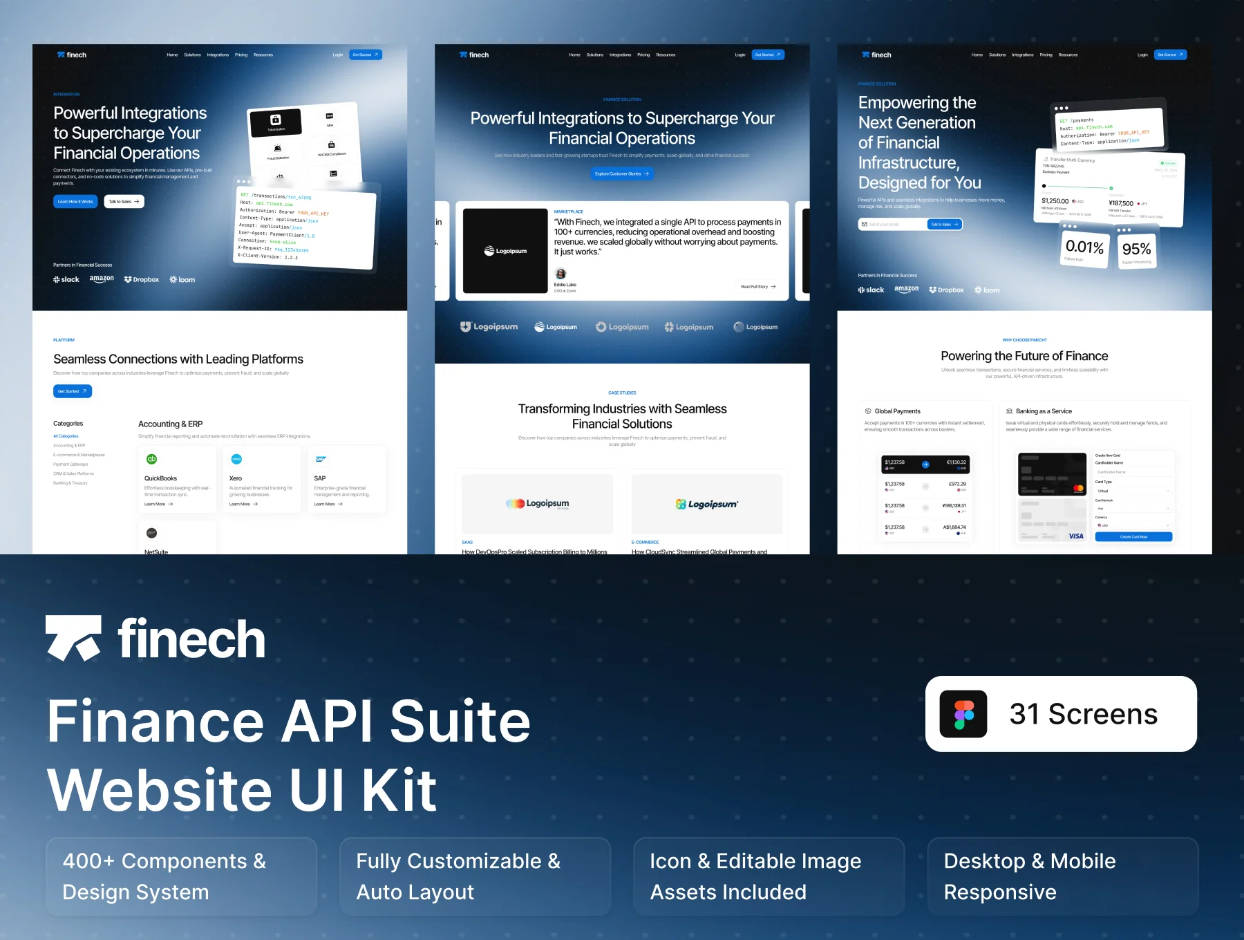 Finech - Finance API Suite Website UI Kit
