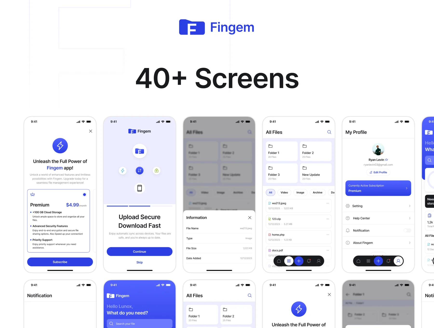 Fingem - Cloud File Management App UI Kit 2