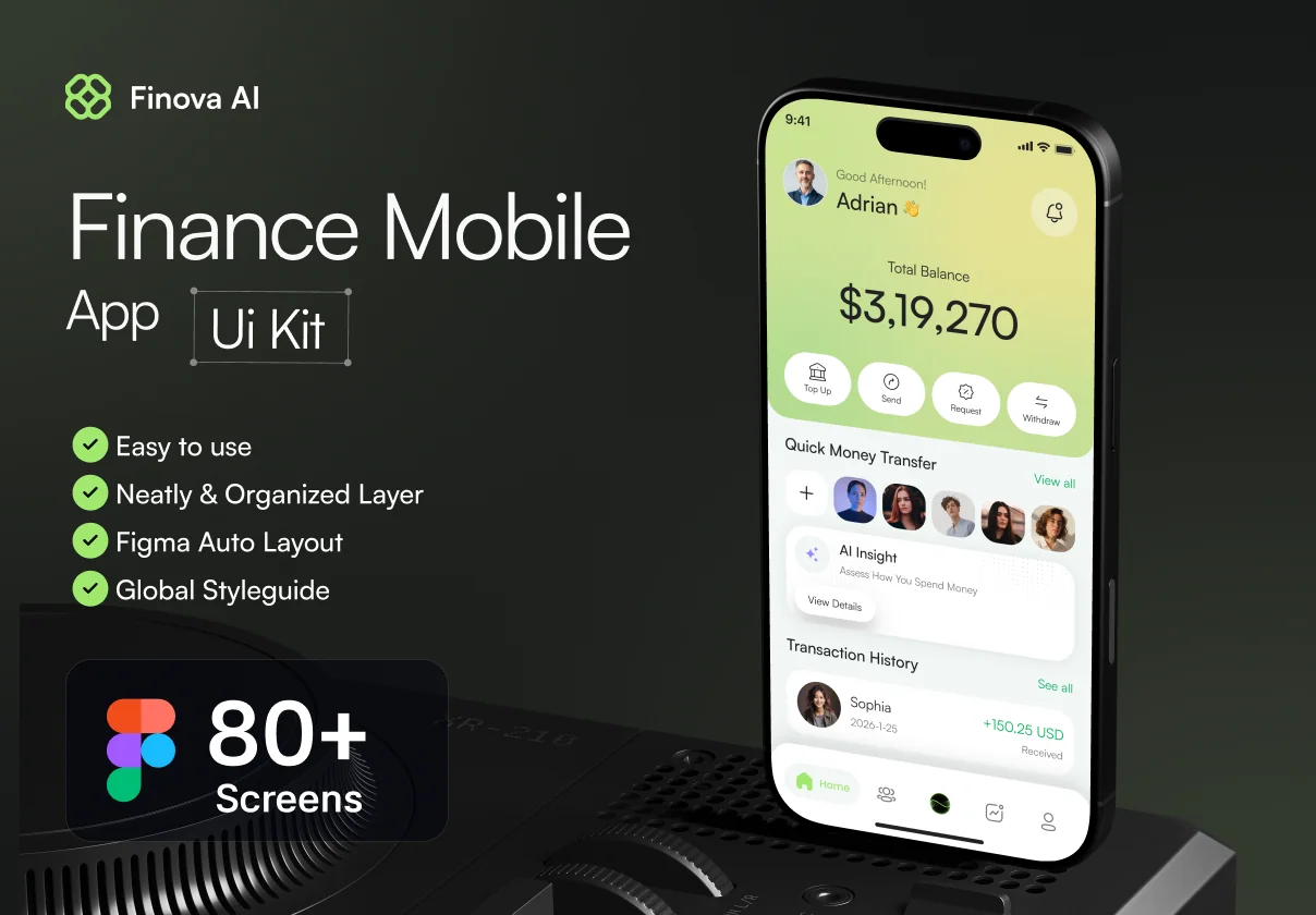 Finova AI – Finance Mobile App Figma UI Kit