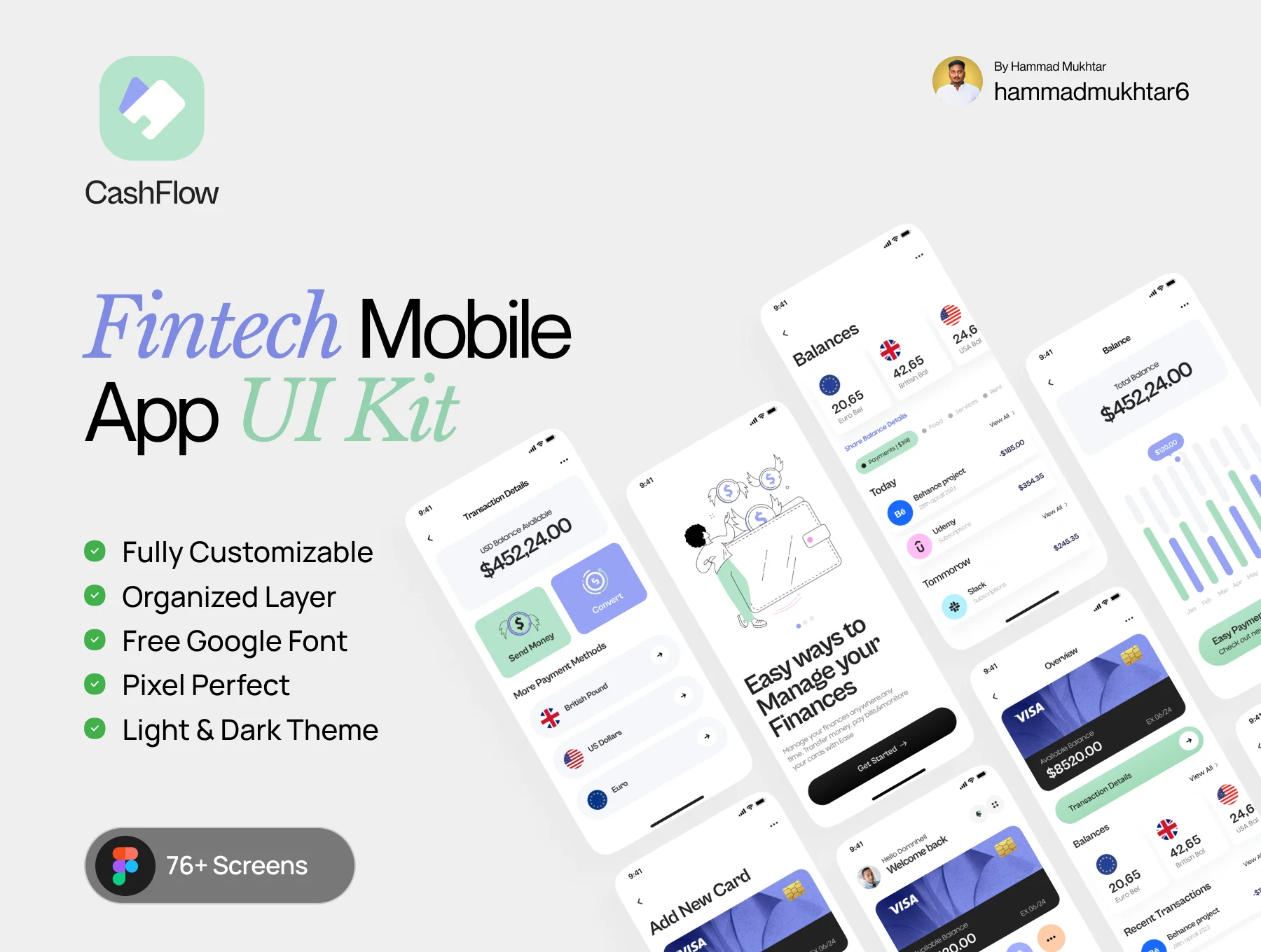 Fintech Mobile UI Kit for Startup Apps – 76+ Screens