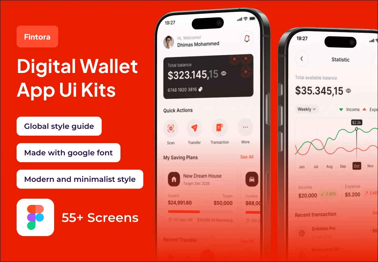 Fintora - Digital Wallet Premium UI KIts App