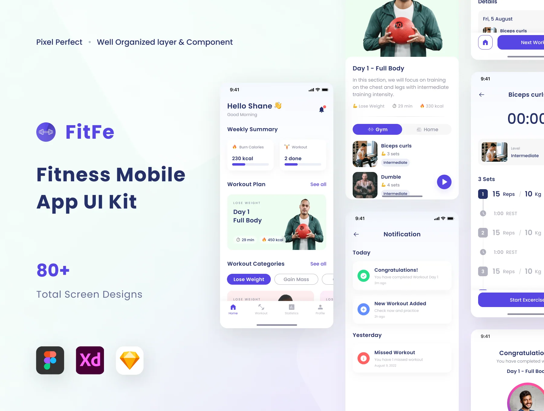 Fitfe - Workout Fitness Mobile App UI Kit