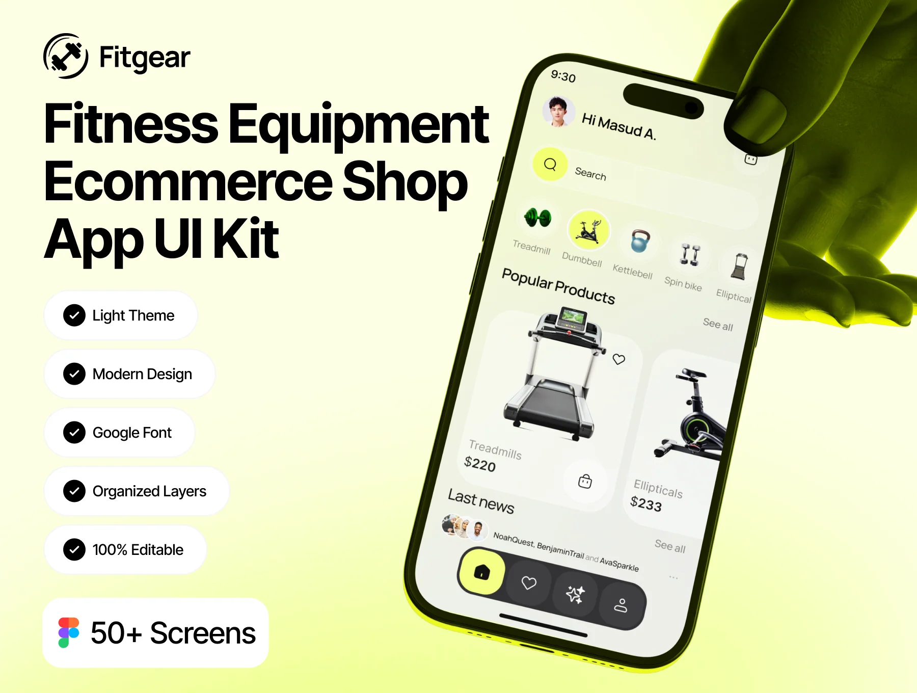 Fitgear - AI Fitness Equipment Ecommerce Shop App UI Kit