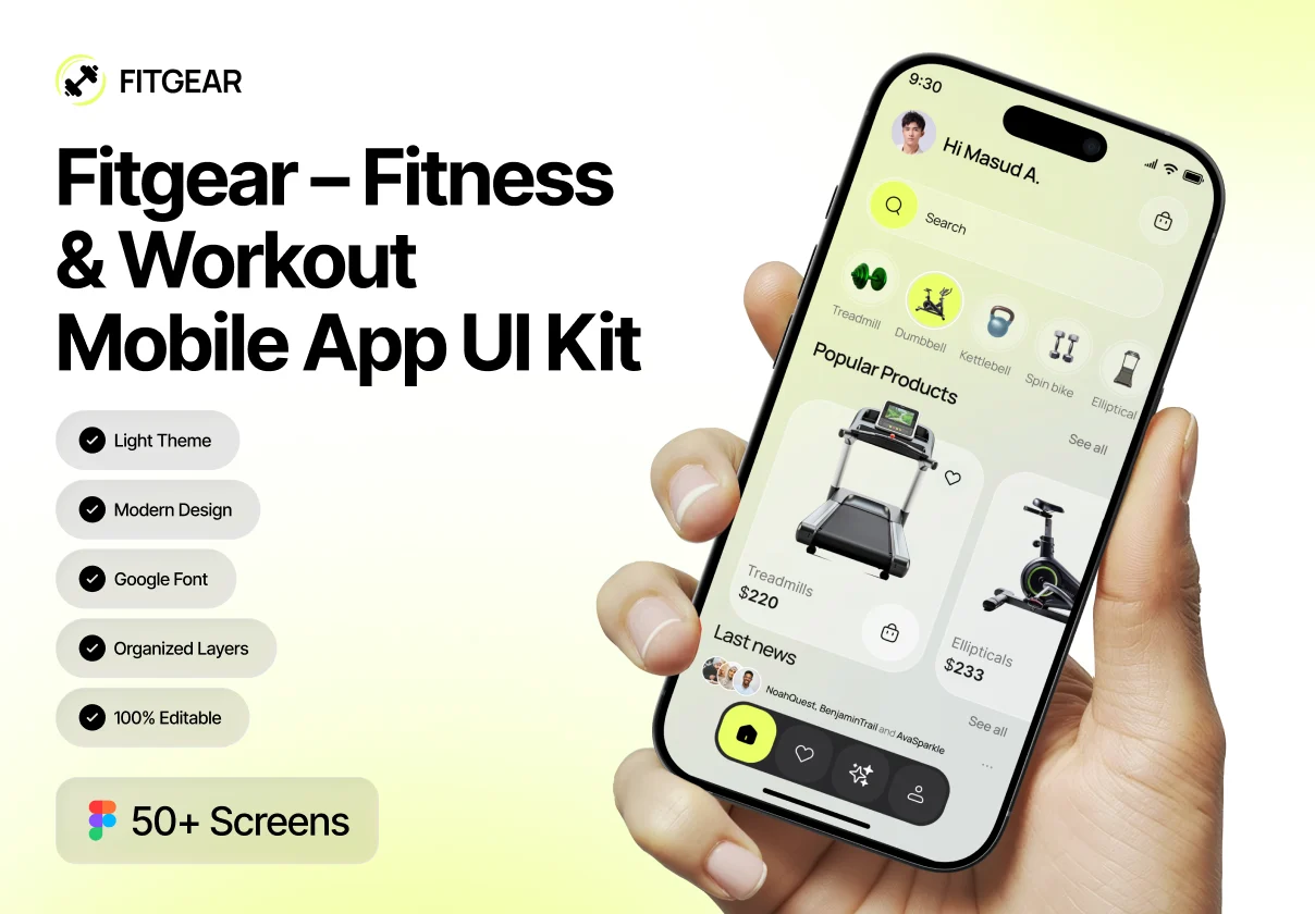 Fitgear – Fitness & Workout Mobile App UI Kit