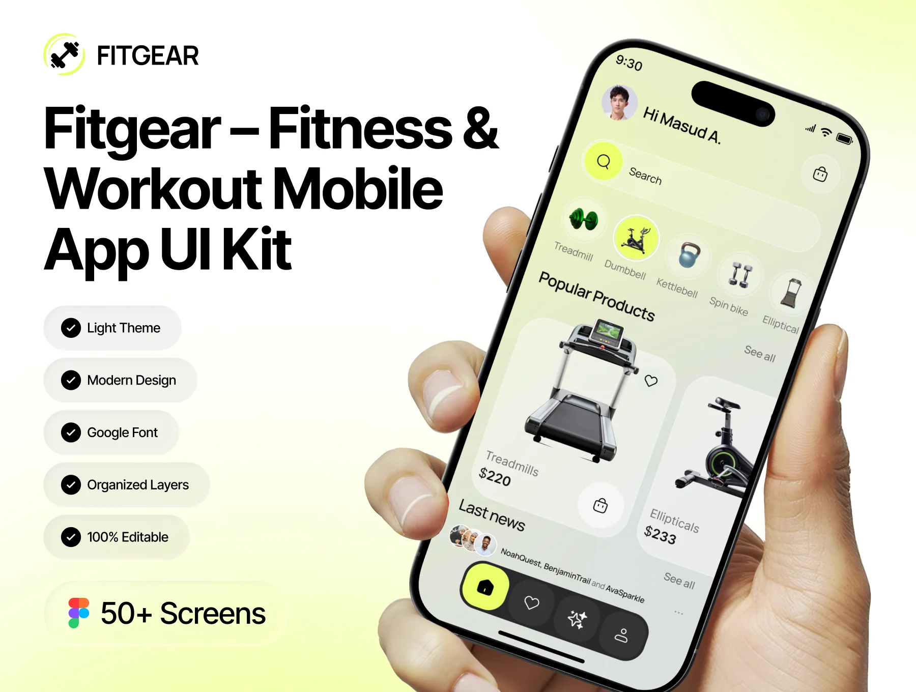 Fitgear – Fitness & Workout Mobile App UI Kit