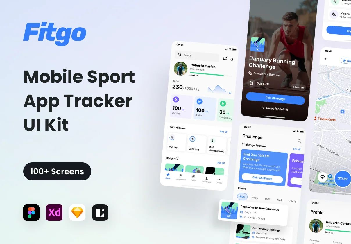 Fitgo -Mobile Sport App Tracker UI Kit