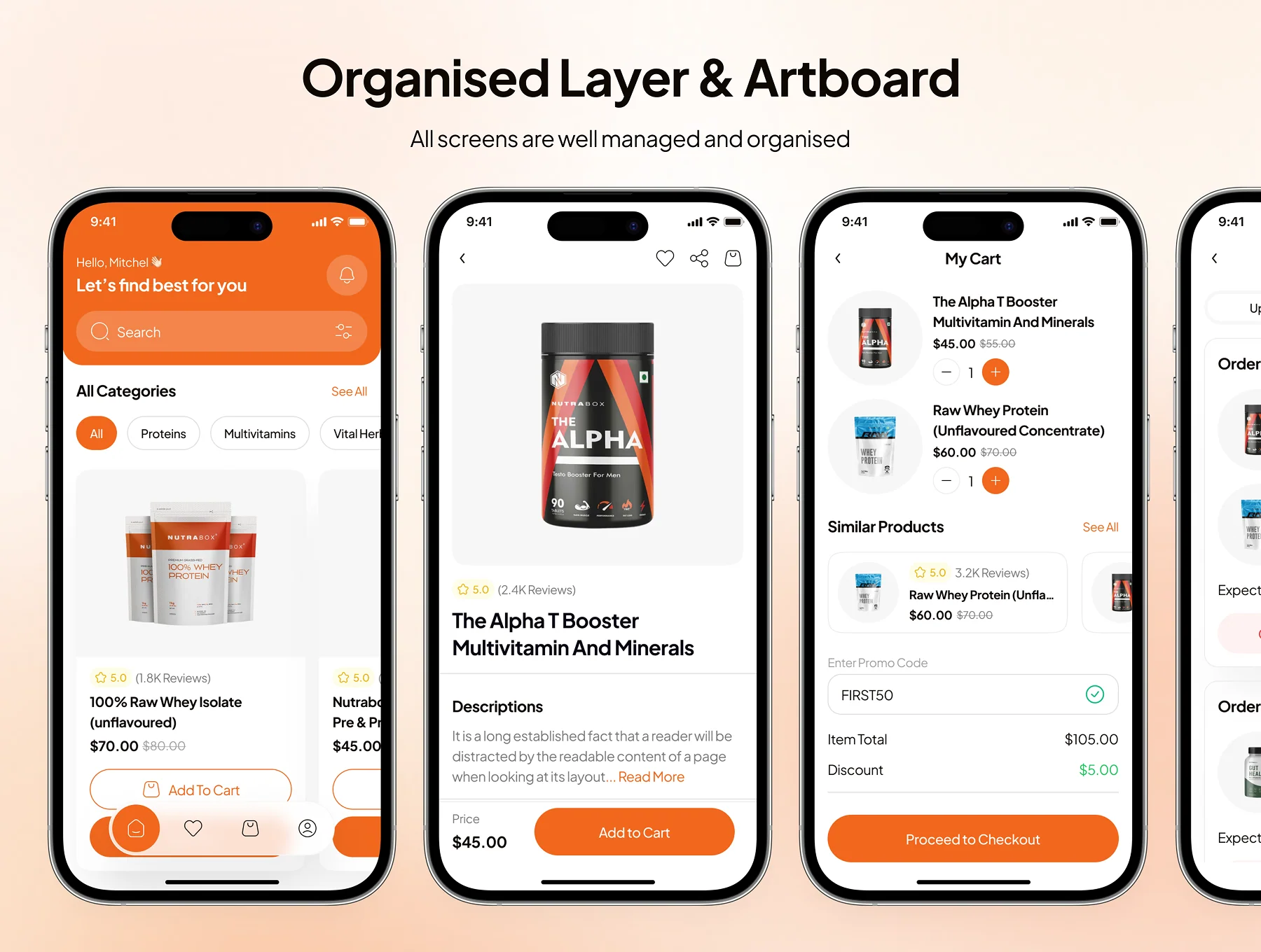 FitIQ - Health Supplement Ecommerce App UI Kit 3