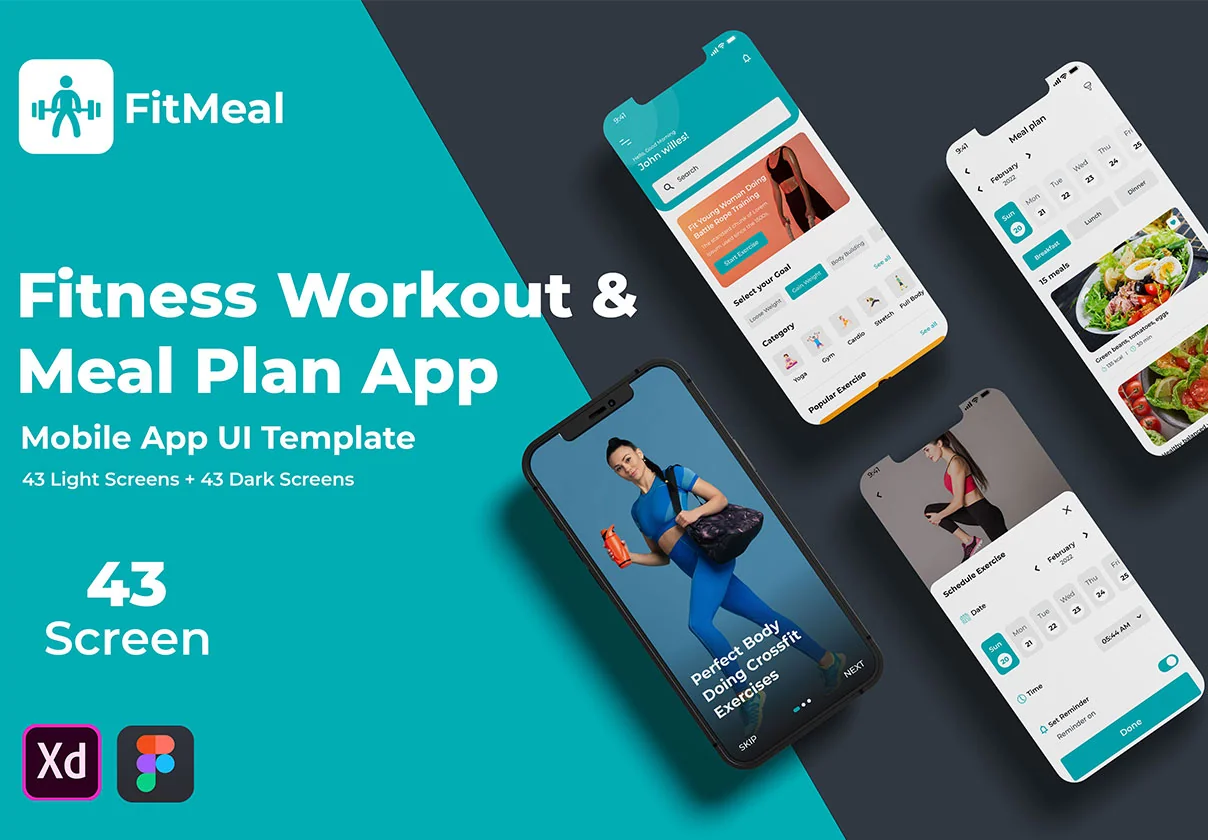 FitMeal - Workouts & Meal Planner | Fitness Mobile UI Kit