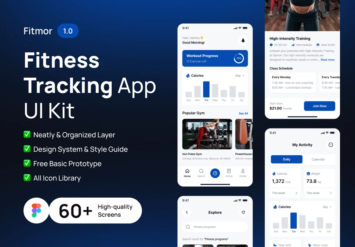 Fitmor - Gym & Fitness Tracking App UI Kit