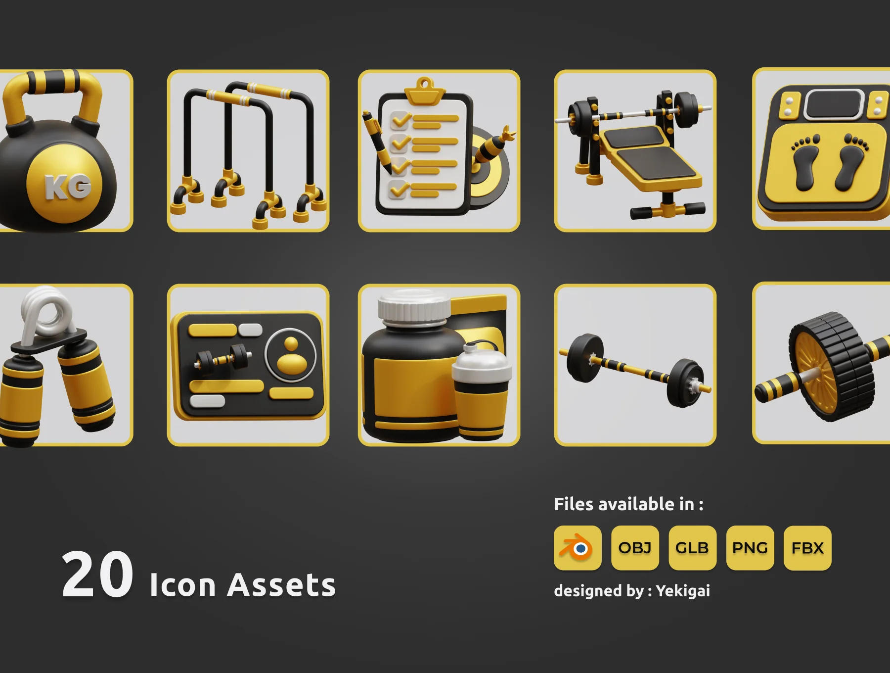 Fitness and Gym 3D Icon Pack 5