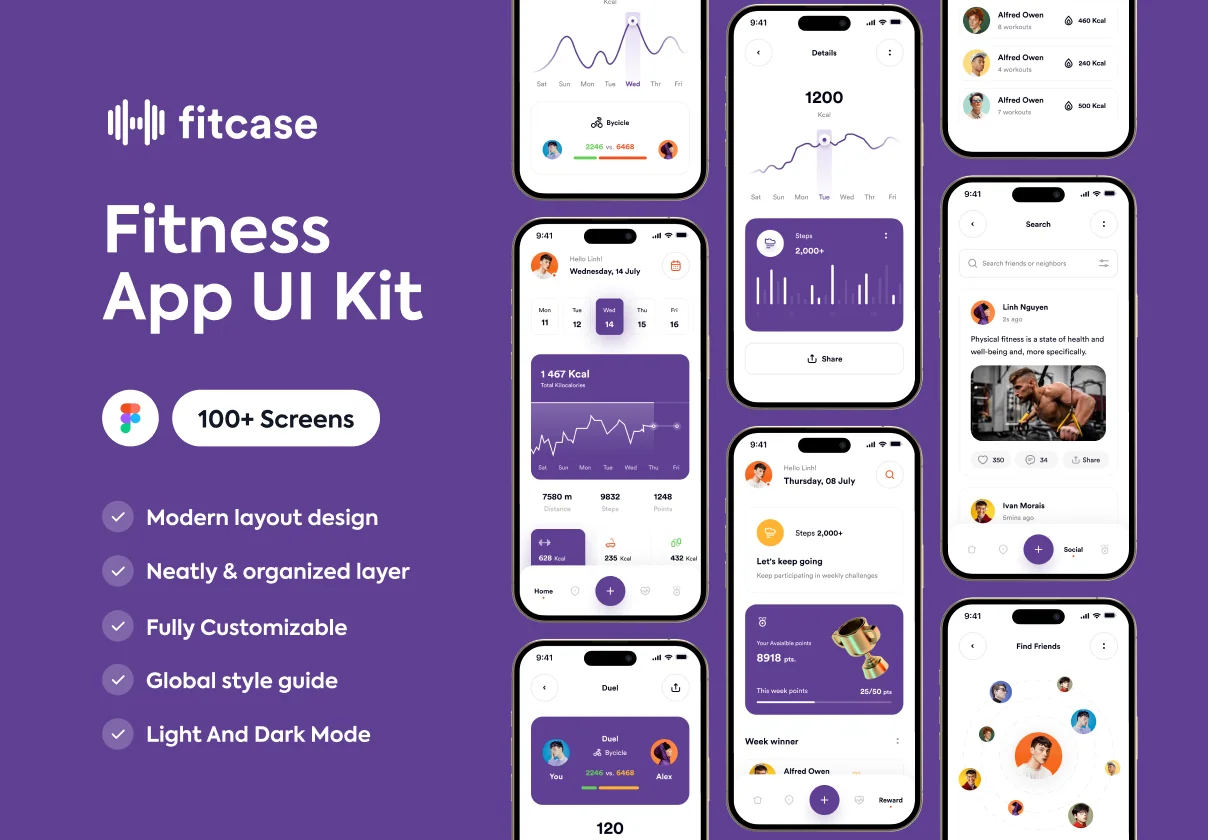 Fitness App UI Kit - Fitcase