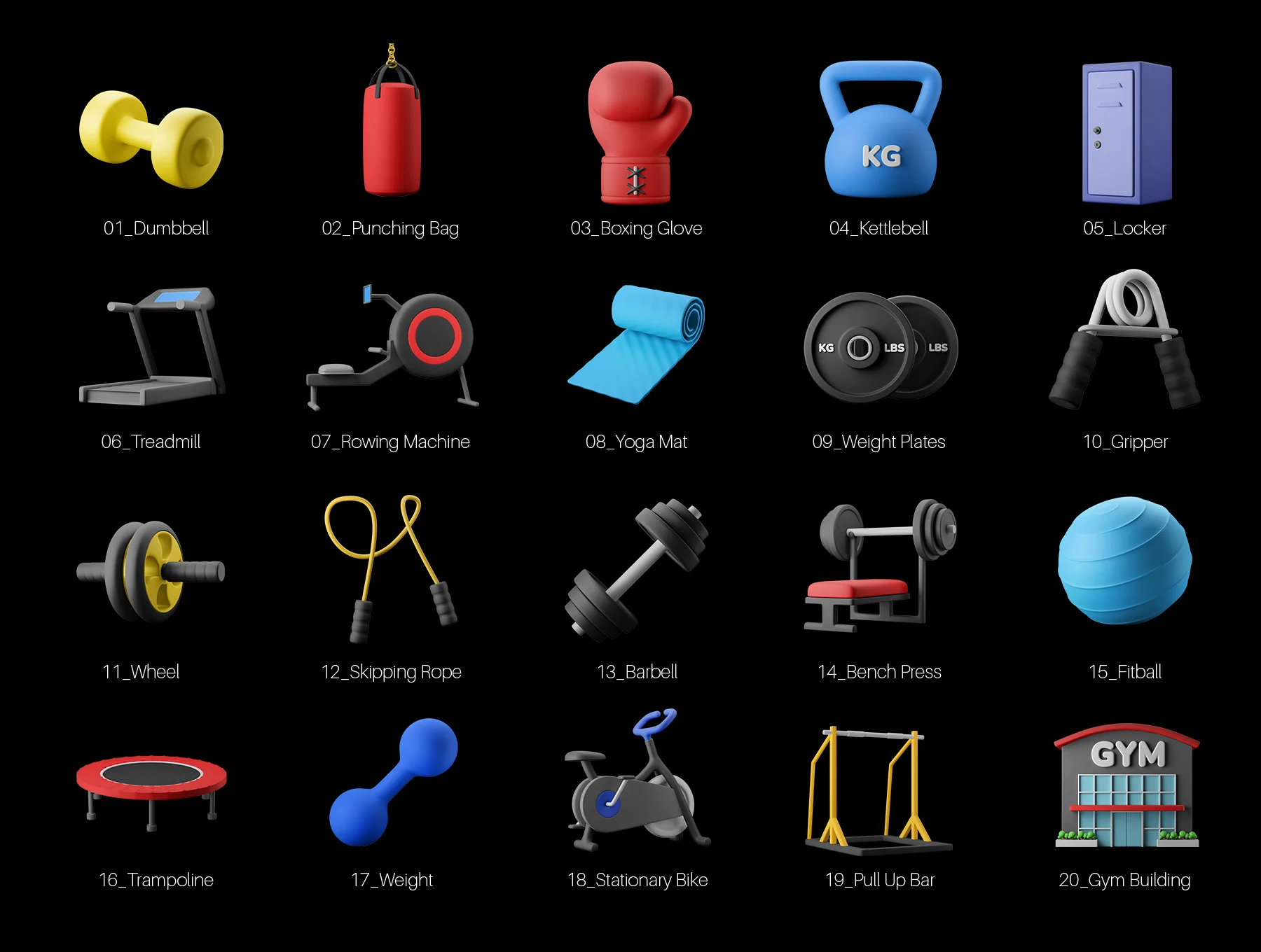 Fitness Gym Equipment 3D Icon Pack 2
