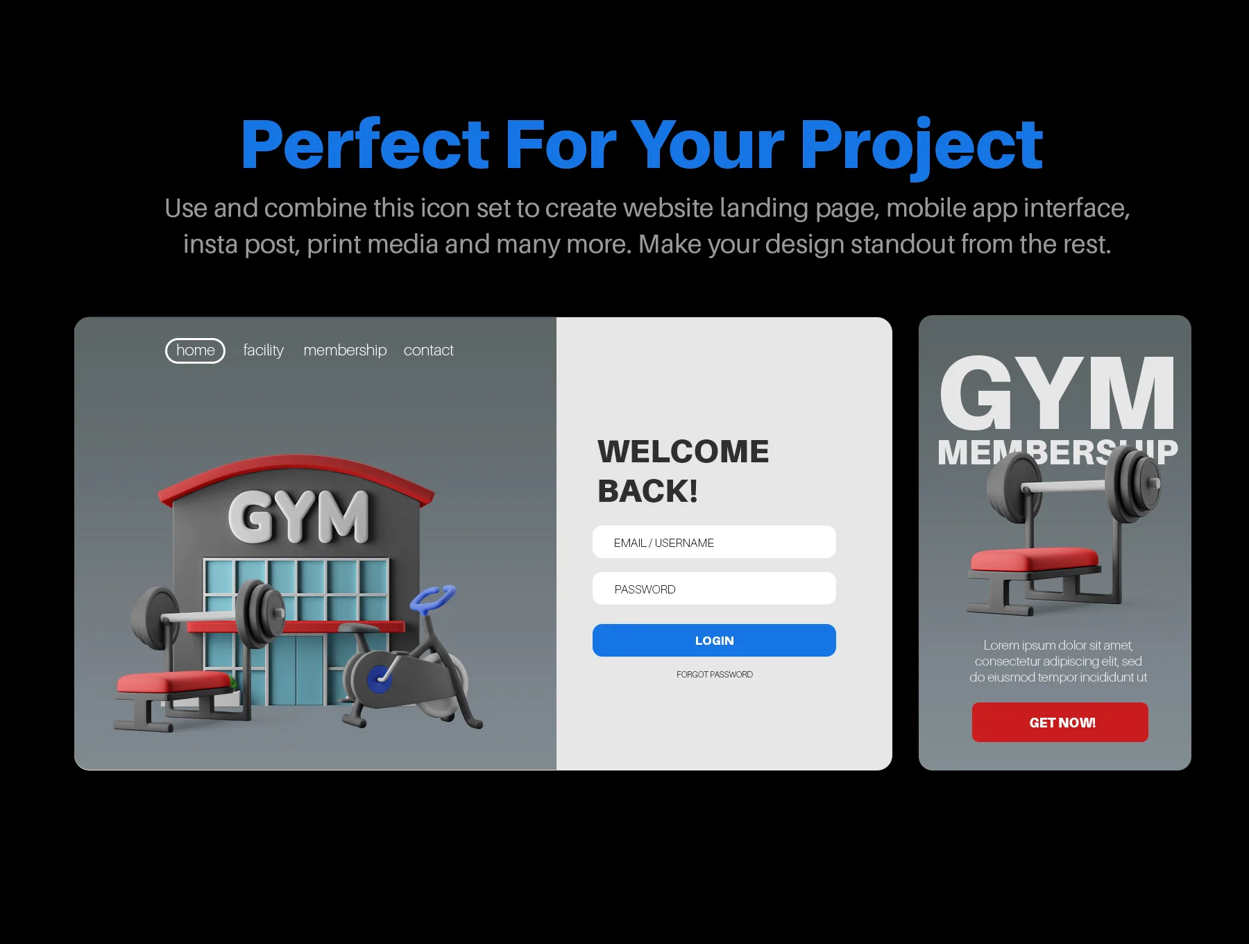Fitness Gym Equipment 3D Icon Pack 7