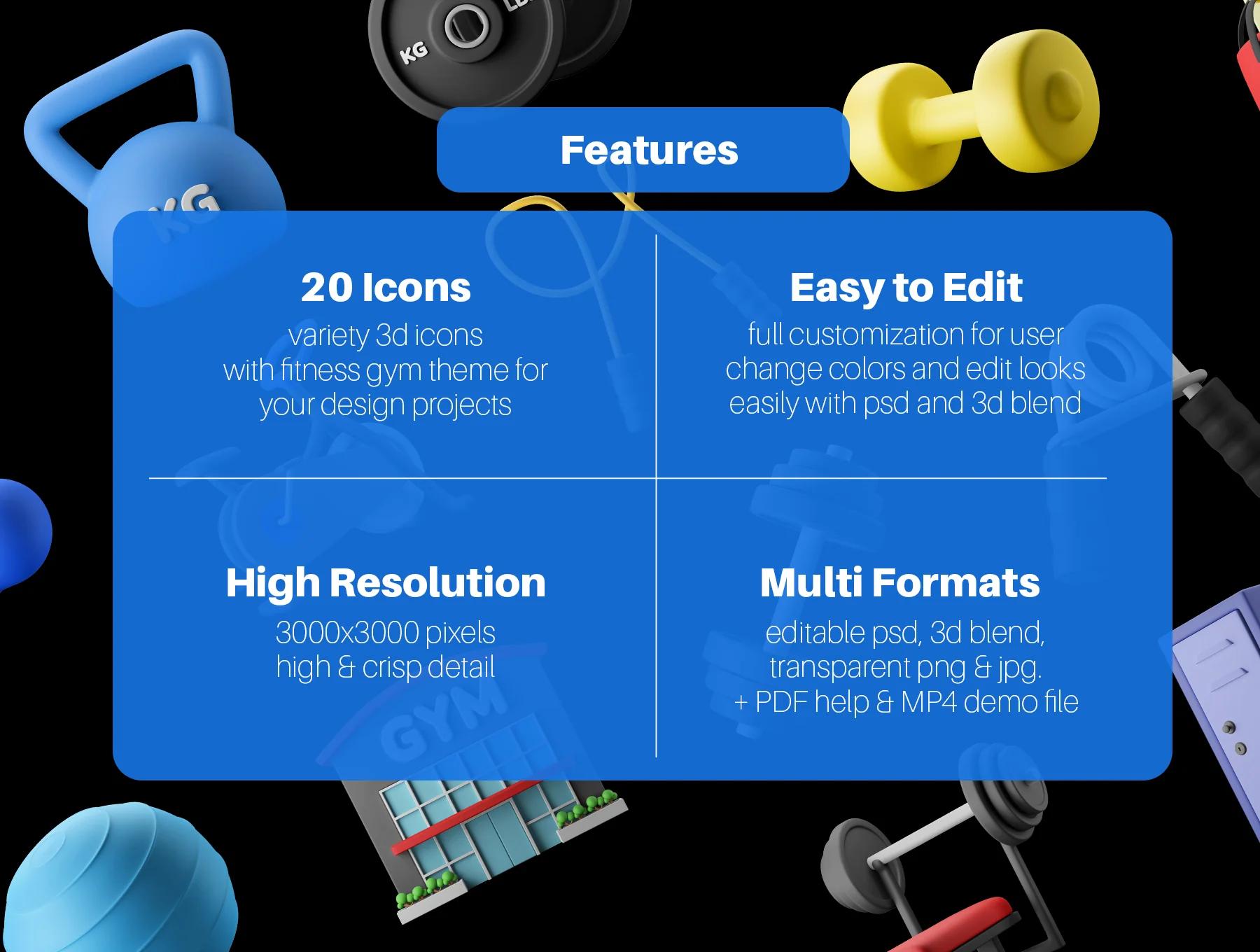 Fitness Gym Equipment 3D Icon Pack 8