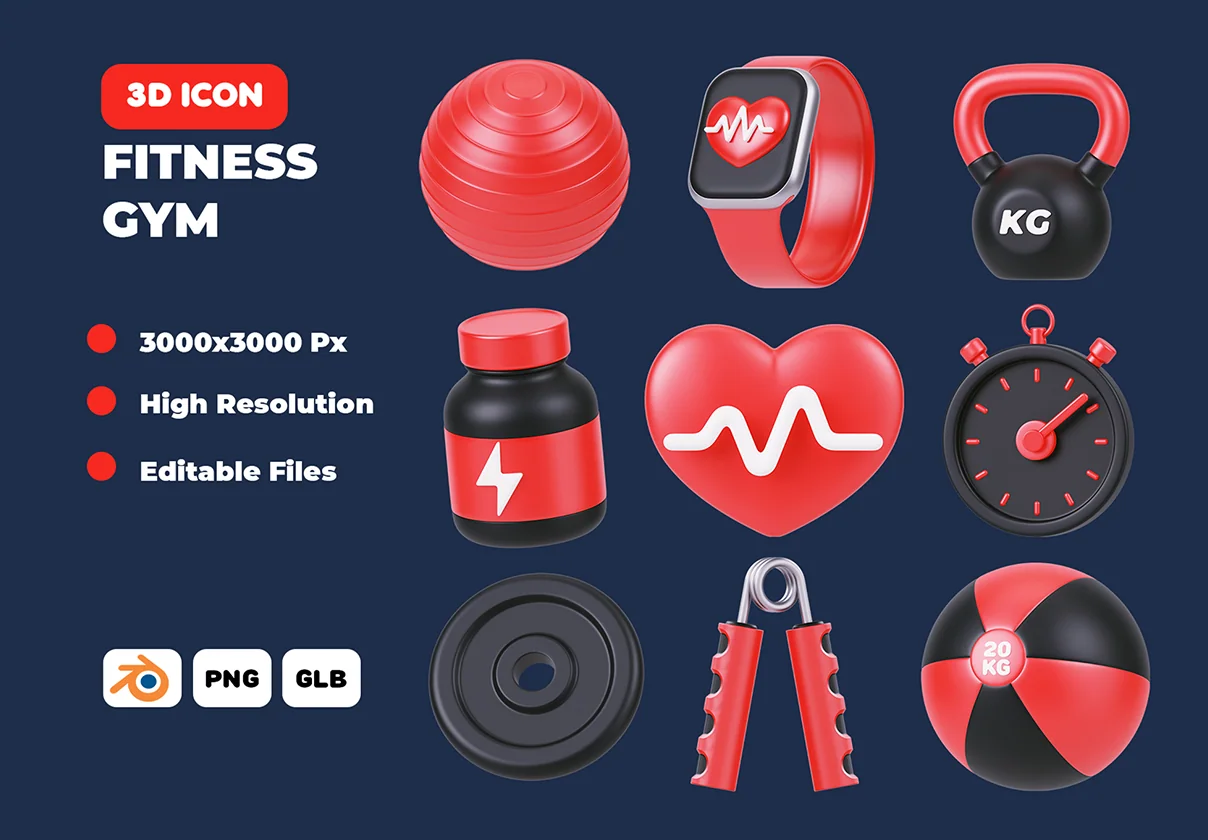 Fitness Items 3D Icon Pack