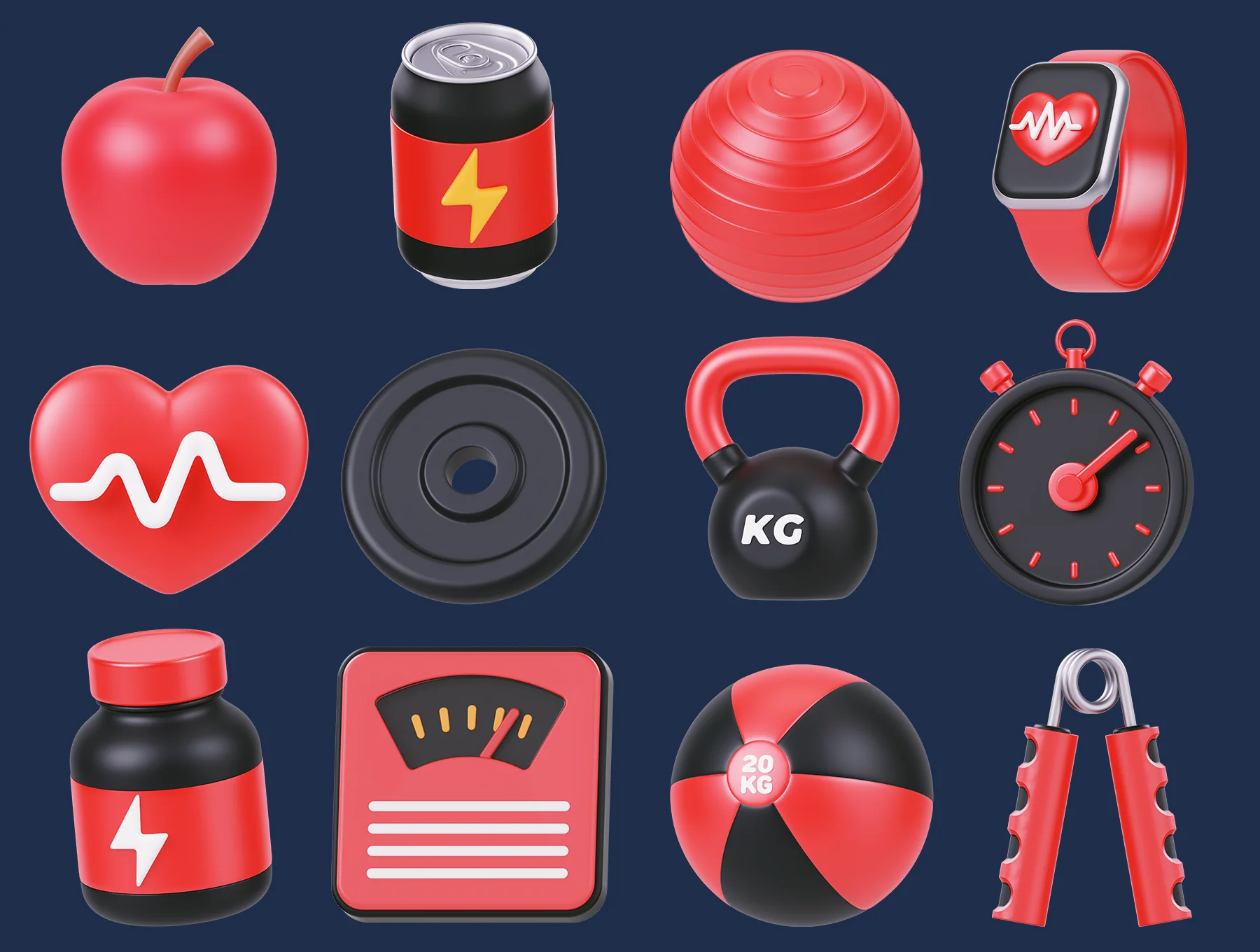 Fitness Items 3D Icon Pack 5