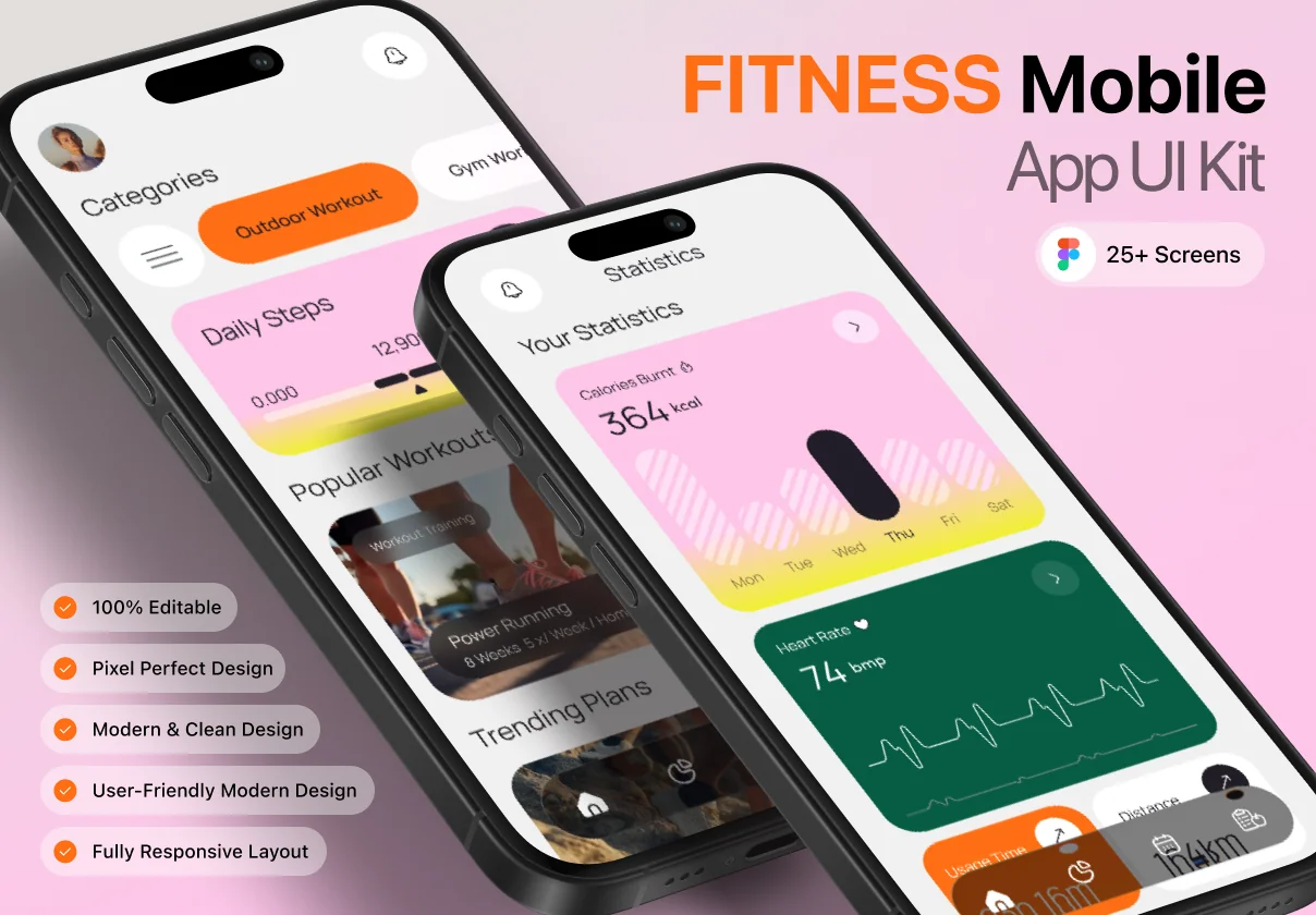 Fitness – Workout & Health Tracker Mobile App UI Kit