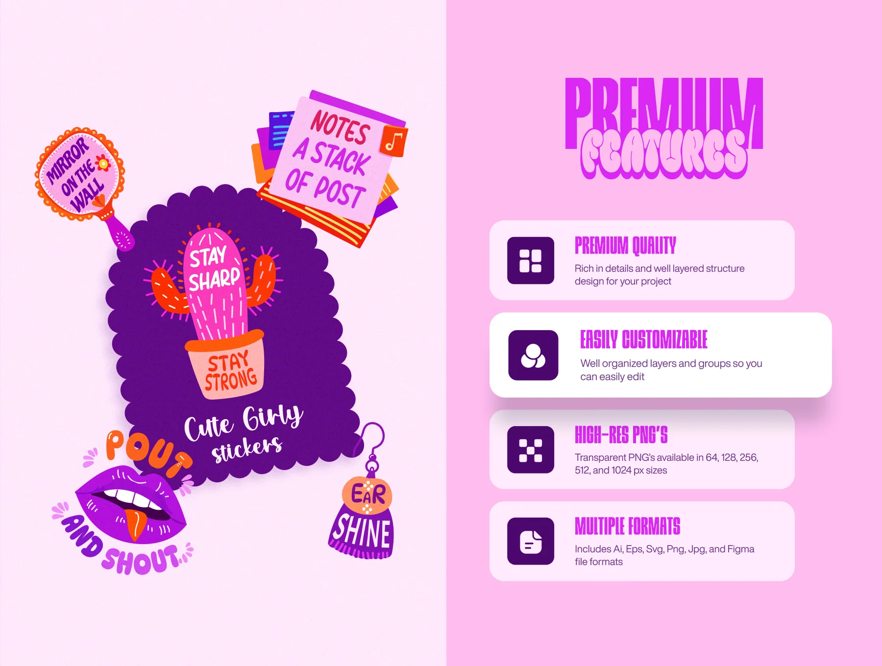 Flat Cute Girly Stickers Set 2