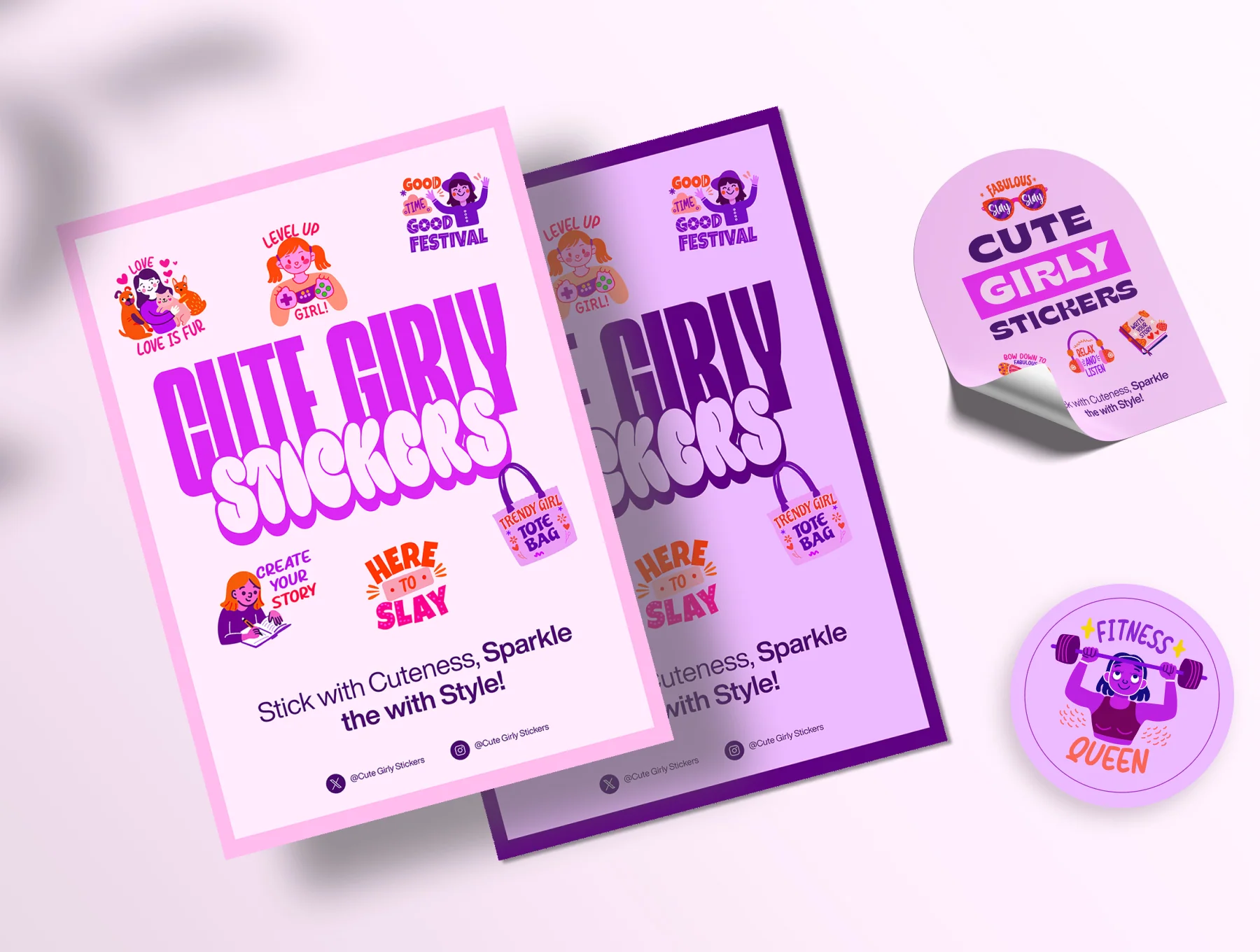 Flat Cute Girly Stickers Set 4