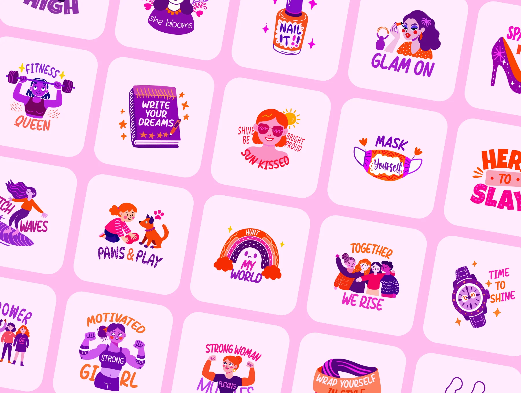 Flat Cute Girly Stickers Set 6