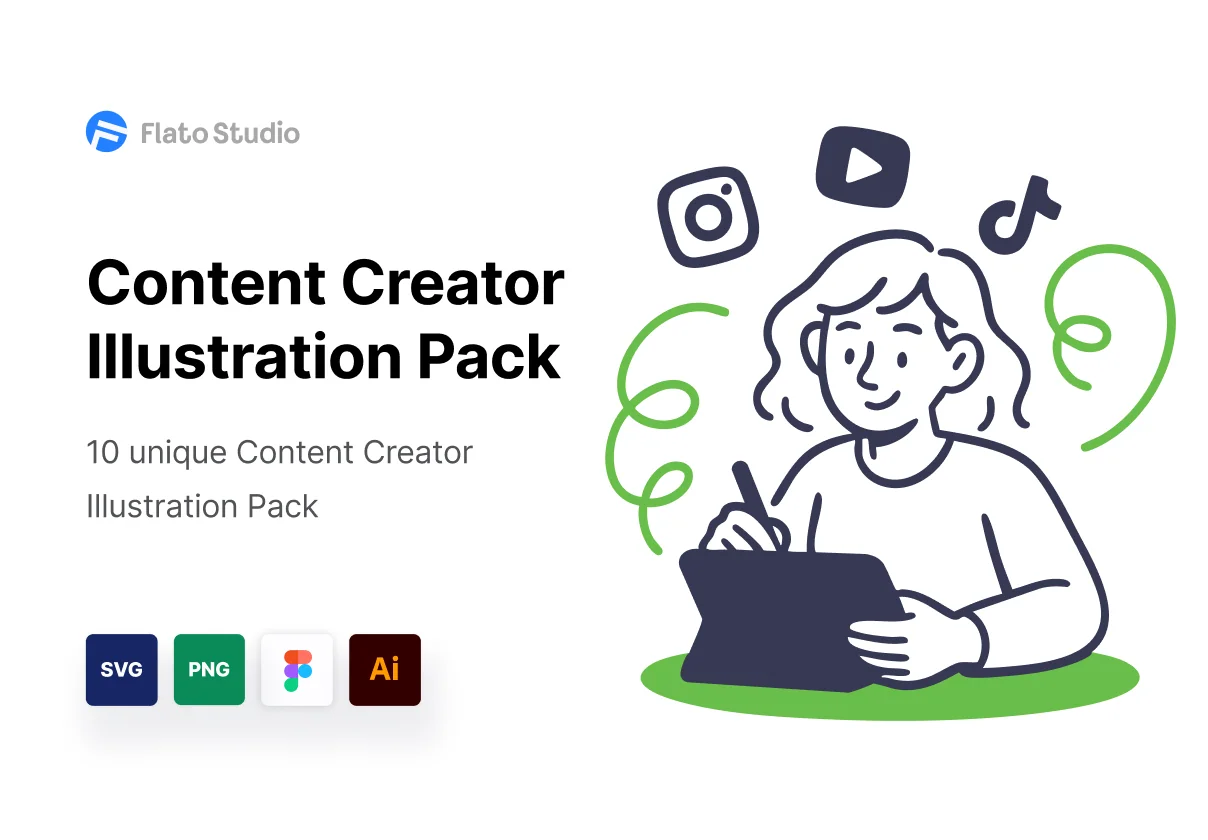 Flat Line Content Creator Illustration Pack