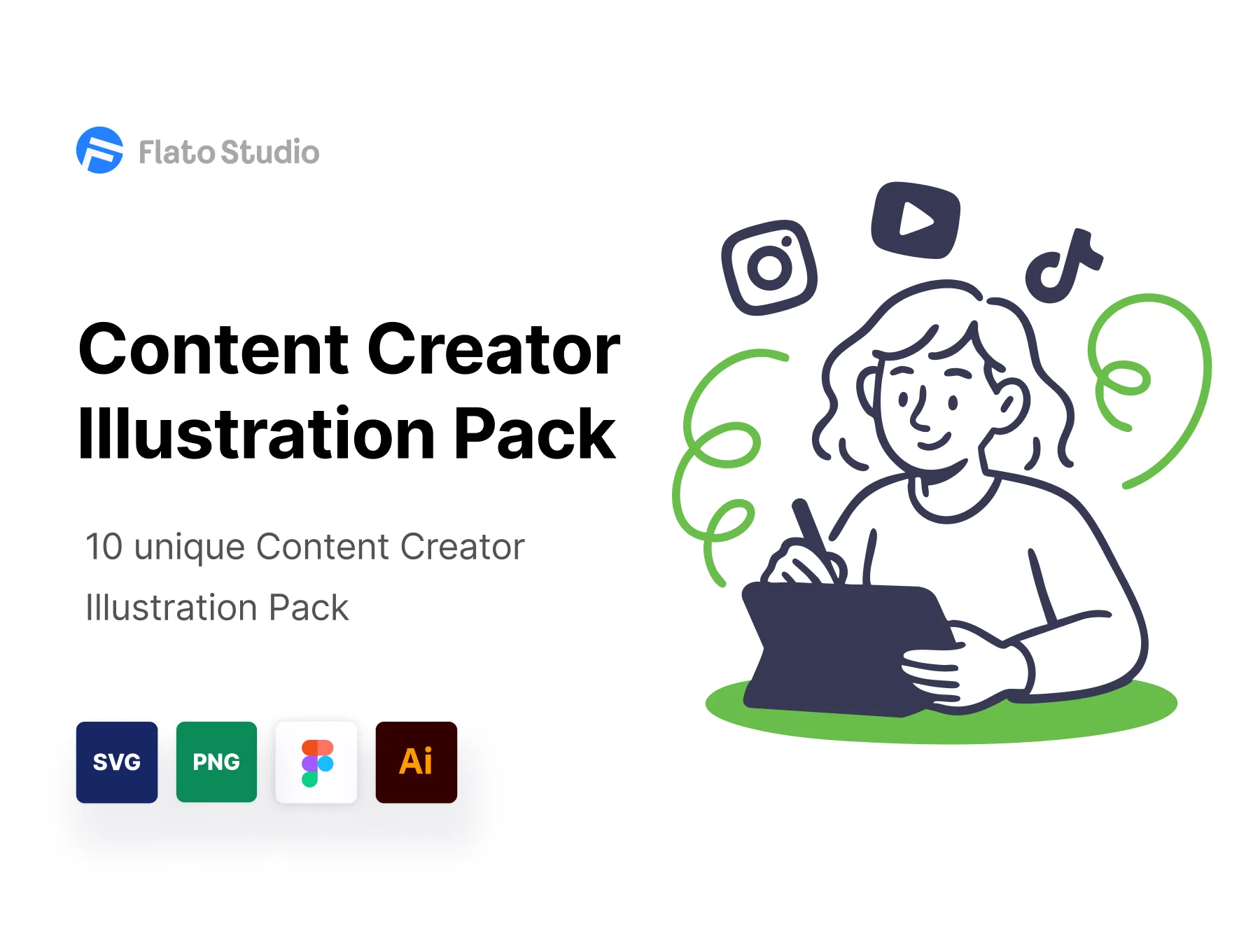 Flat Line Content Creator Illustration Pack