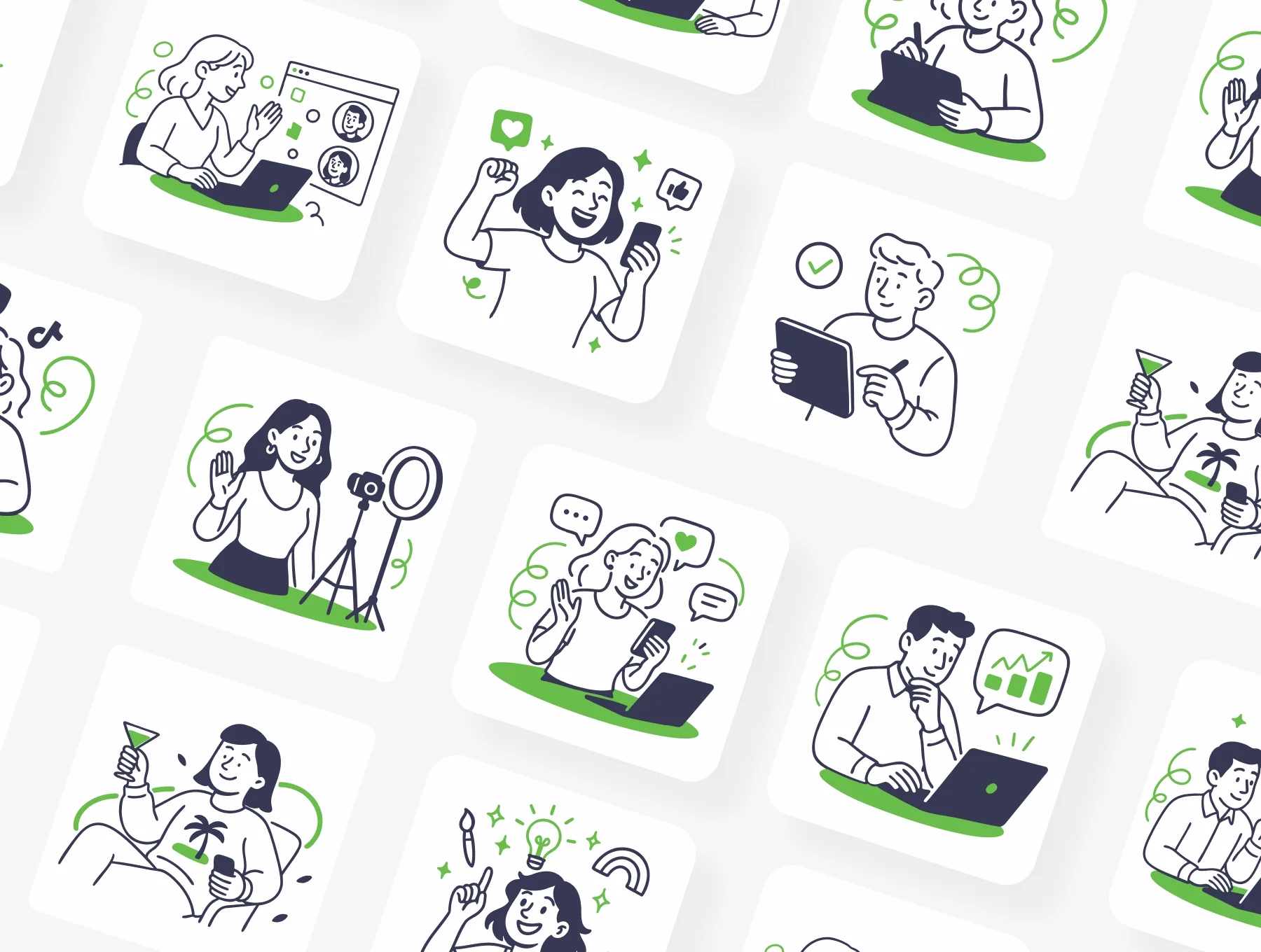 Flat Line Content Creator Illustration Pack 5