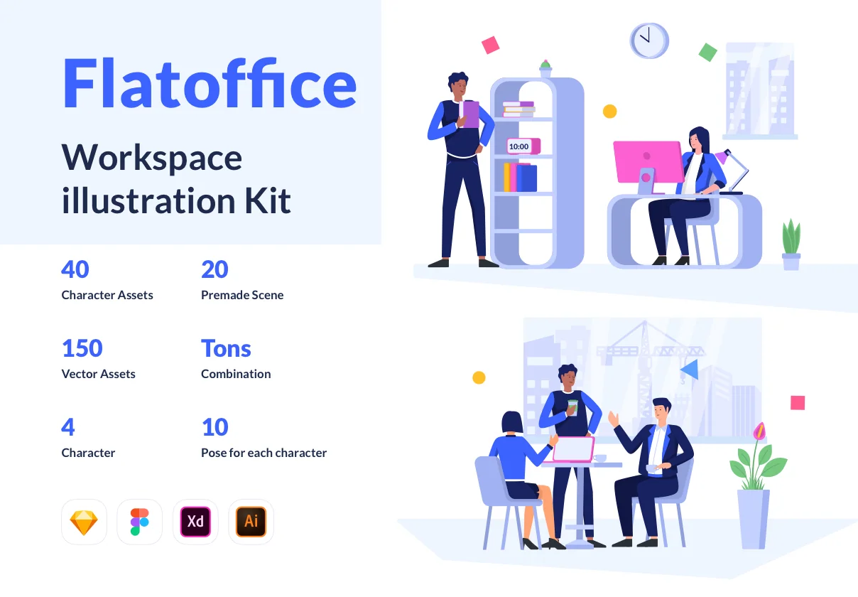 Flatoffice 2D Illustration Kit